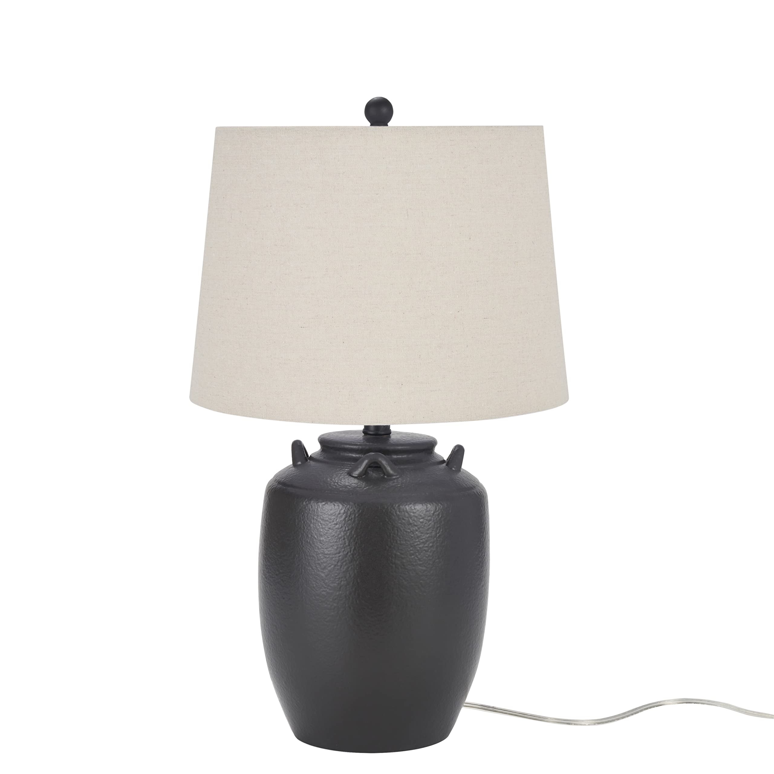Nourison 24'' Black Farmhouse Ceramic Pottery Jug Table Lamp For Bedside Table, Living Room, Office, Entryway