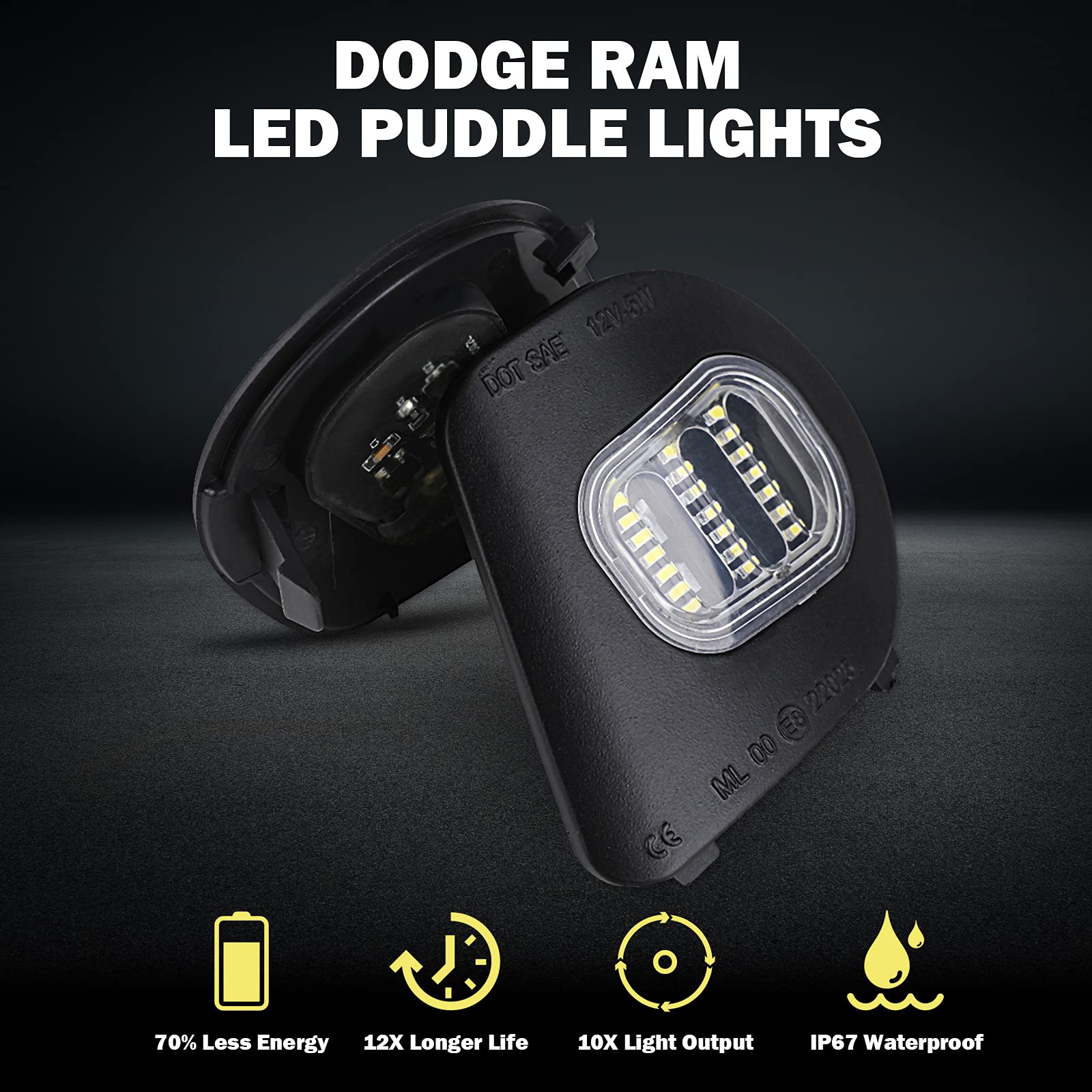 Kansmart For Ram Puddle Lights Compatible With 2010-2019 Dodge Ram 1500 2500 Accessories Mirror Puddle Light Ram 3500 4500 5500 Led Side Mirror Turn Signal Puddle Lamp