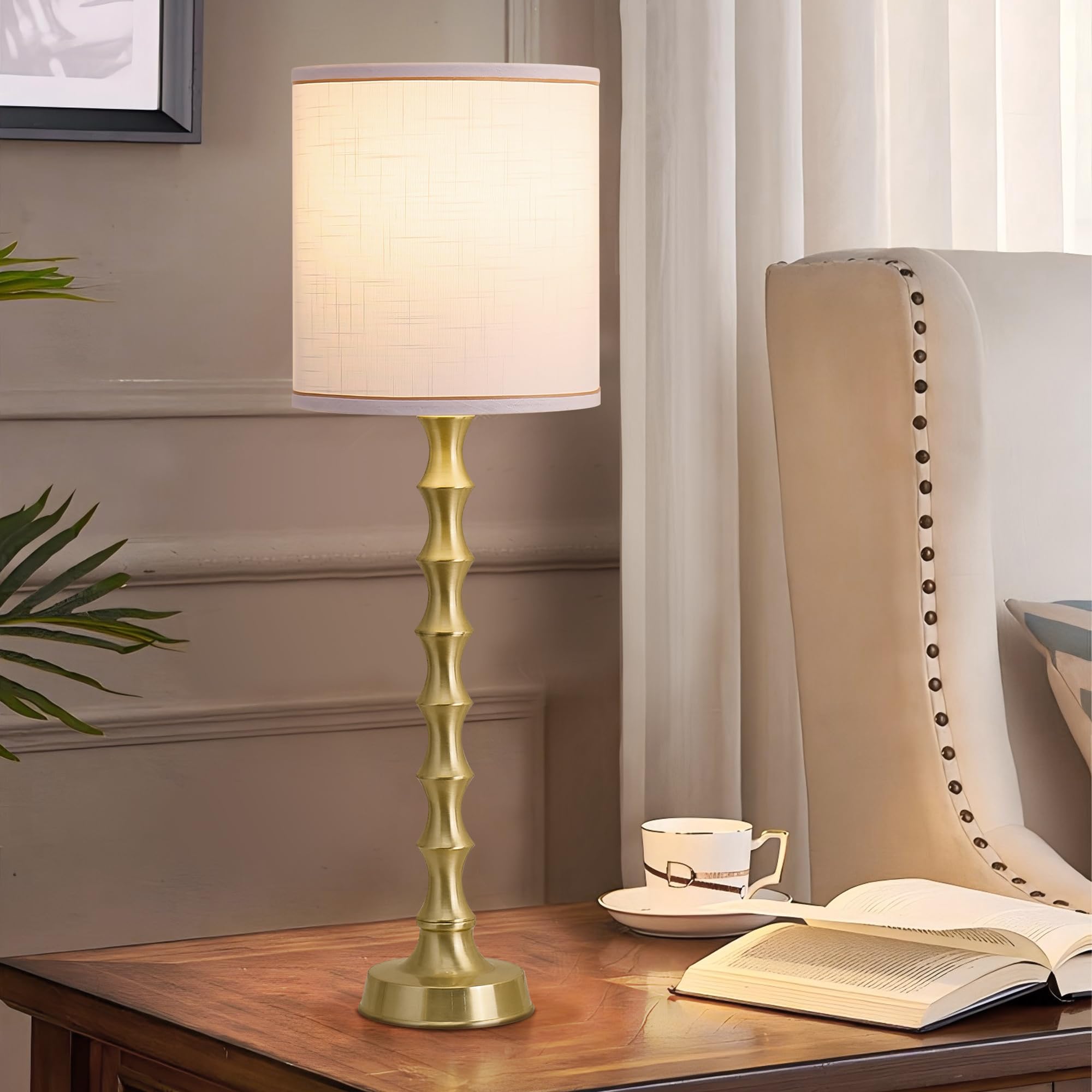 EUO Gold Table Lamps Set of 2 - Modern Tall Skinny Buffet Lamps, Bright Gold, Model TL2PK-011-PWH