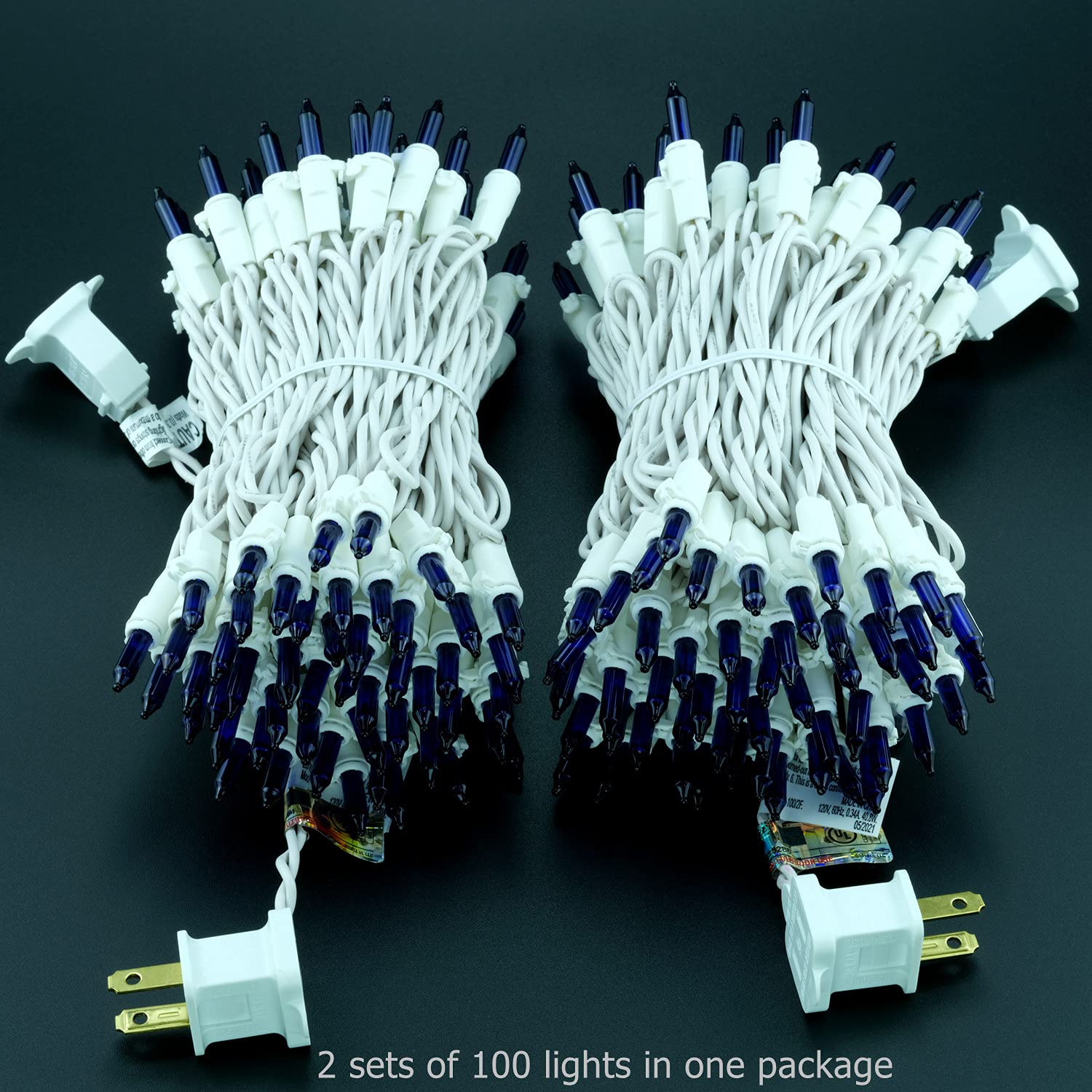 Yuletime 200 Purple Christmas Lights, Pack Of 2 Sets 33 Feet 100 Count Ul Certified Incandescent String Lights (Purple - White W