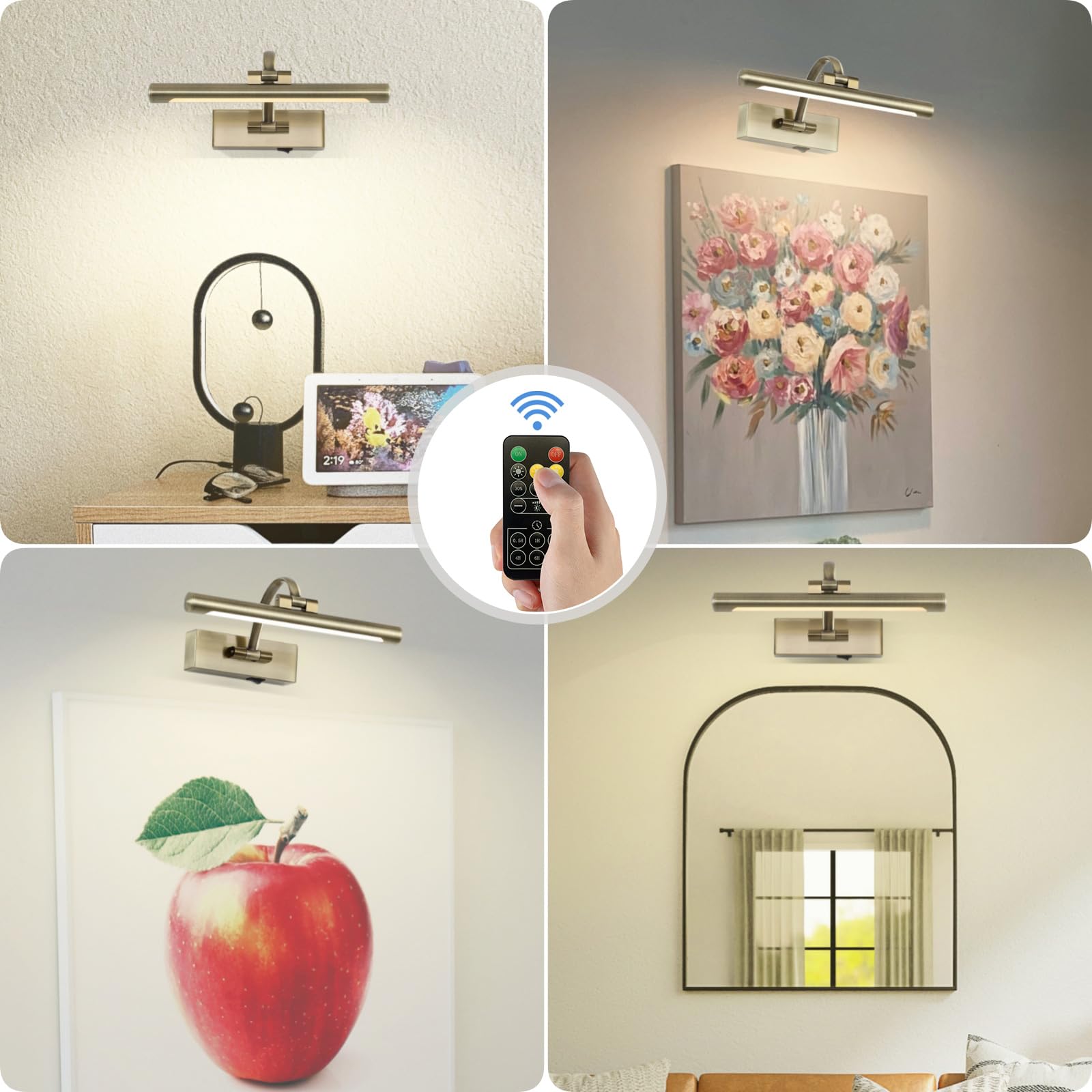 Tassuowell Wireless Picture Light, 12 Inch Battery Operated, 3CCT Dimmable, Antique Bronze, Model 7115