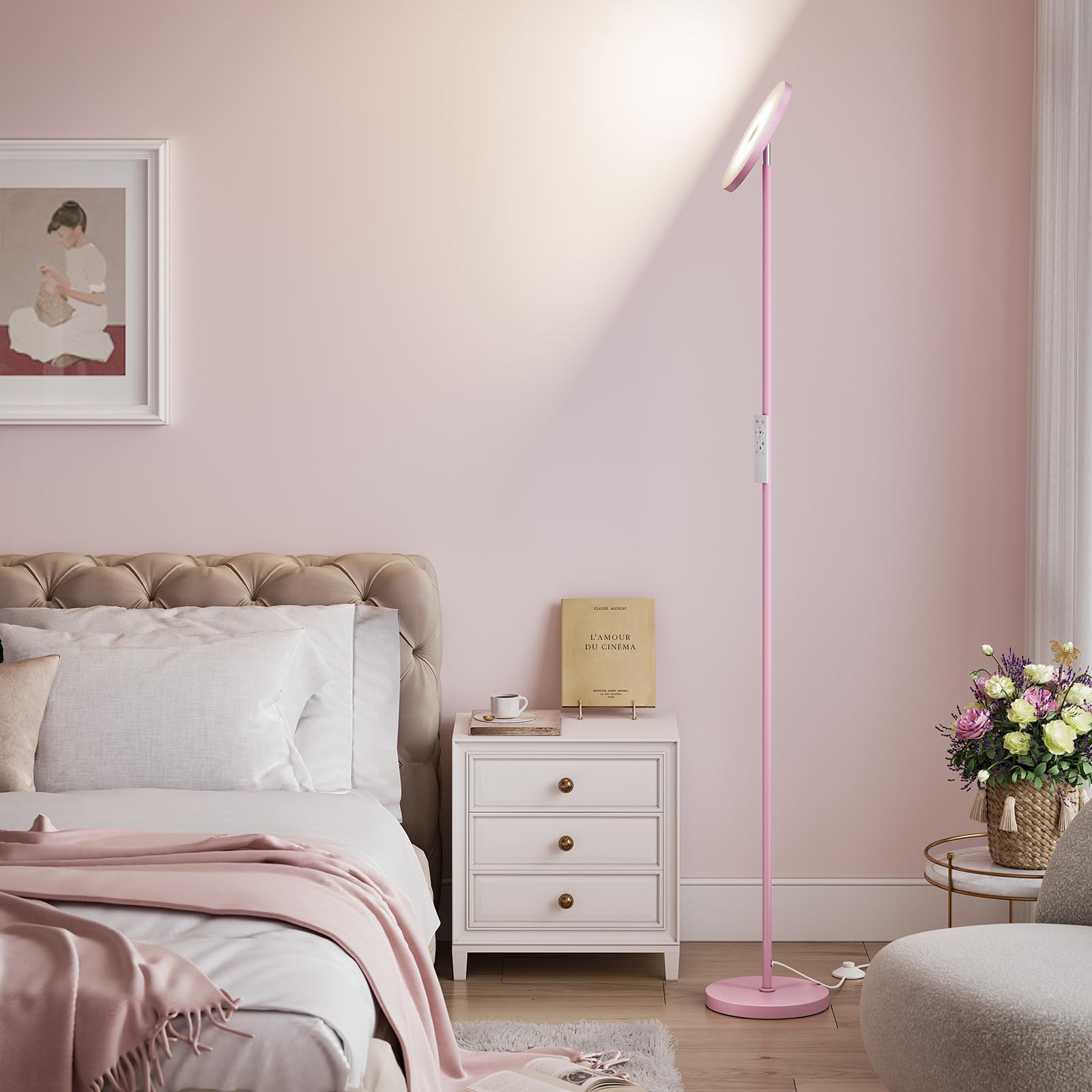 Sunmory Soft Pink Torchiere Floor Lamp For Bedroom And Office - Elegant Standing Lamp With Modern Design, Perfect For Ambient Li