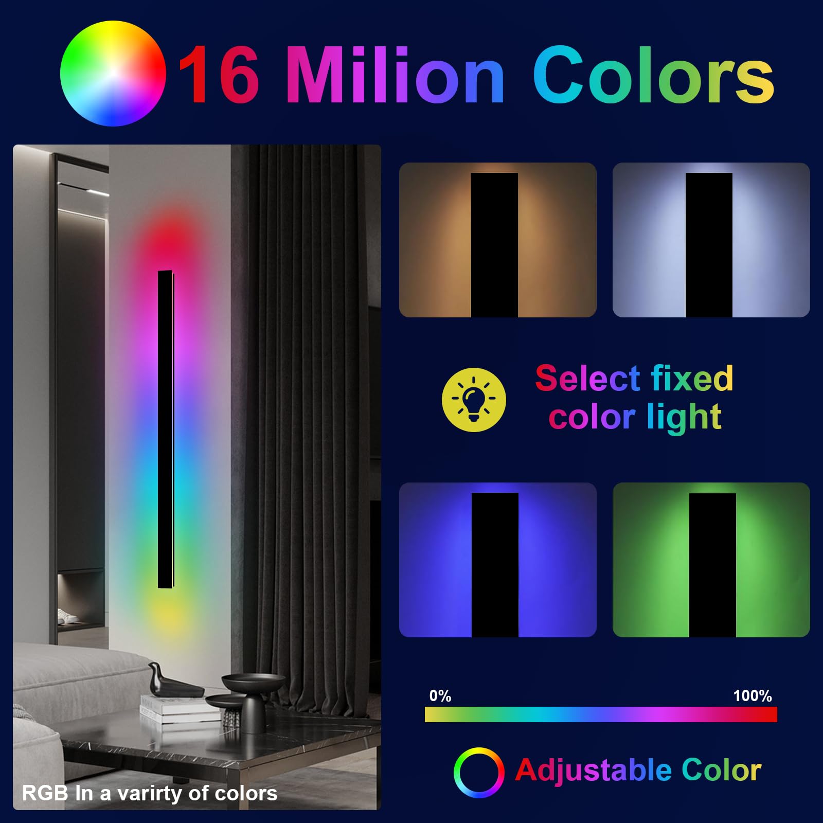 Niuzdu Outdoor Wall Lights - 92.5 Inch Black Exterior Light Fixtures Wall Mount, Rgb Modern Porch Lights Wall Sconce, Long Linear Wall Outside Lighting For House, Garage, Front Door