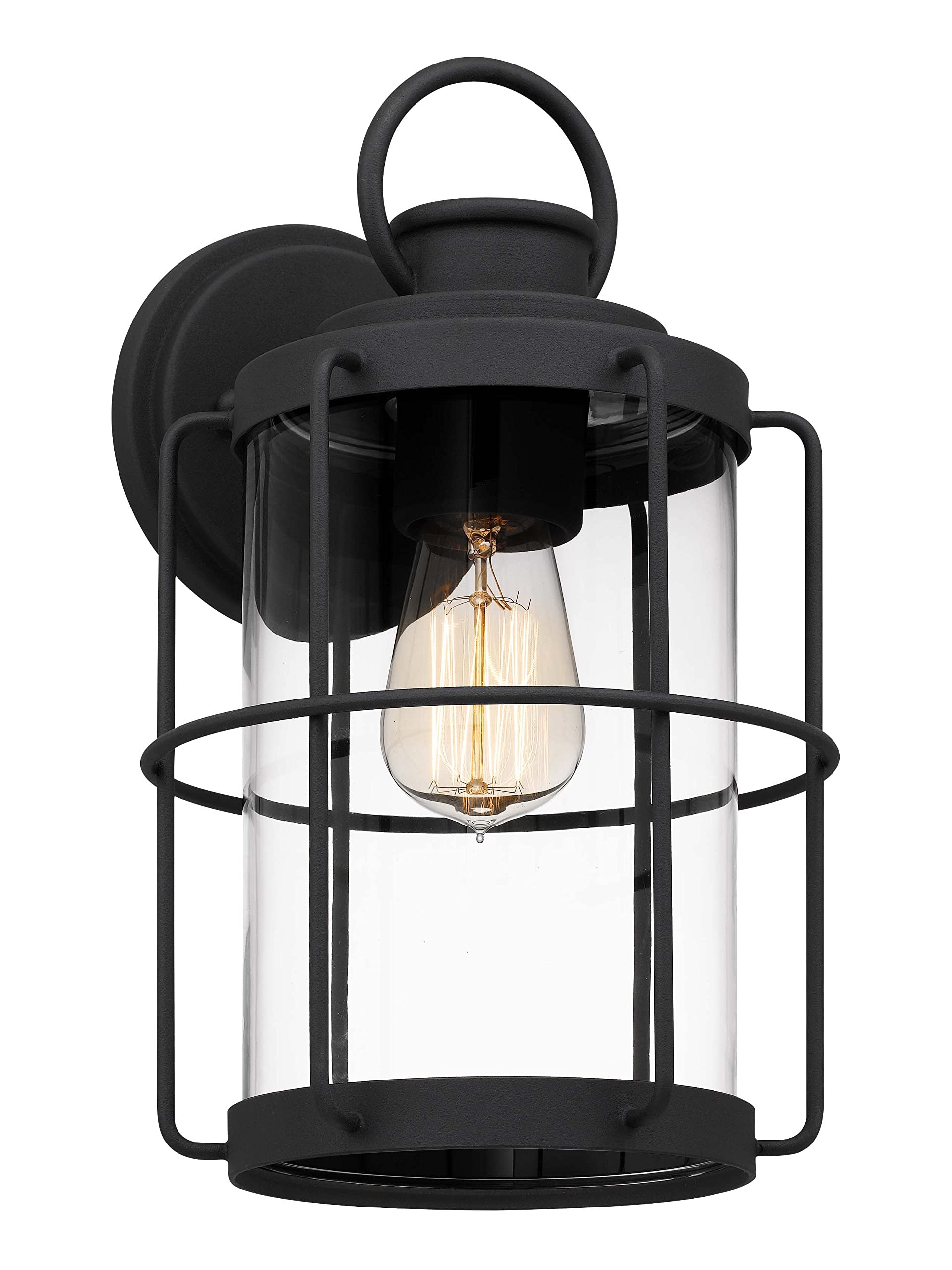 Tawson Cain Outdoor Wall 1-Lights Exterior Wall Lantern Fixtures With Clear Glass Shade Cylinder, Matte Black Wall Sconce, Weather Resistant For For Entryway, Doorway, Corridor