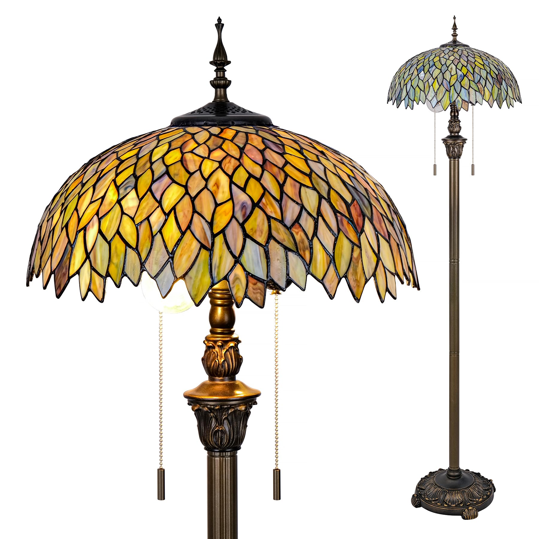 GILGGAK Tiffany Floor Lamp Green Wisteria Style Stained Glass Standing Reading Light 16x16x64 Inch Retro Inspired Pole Corner Li