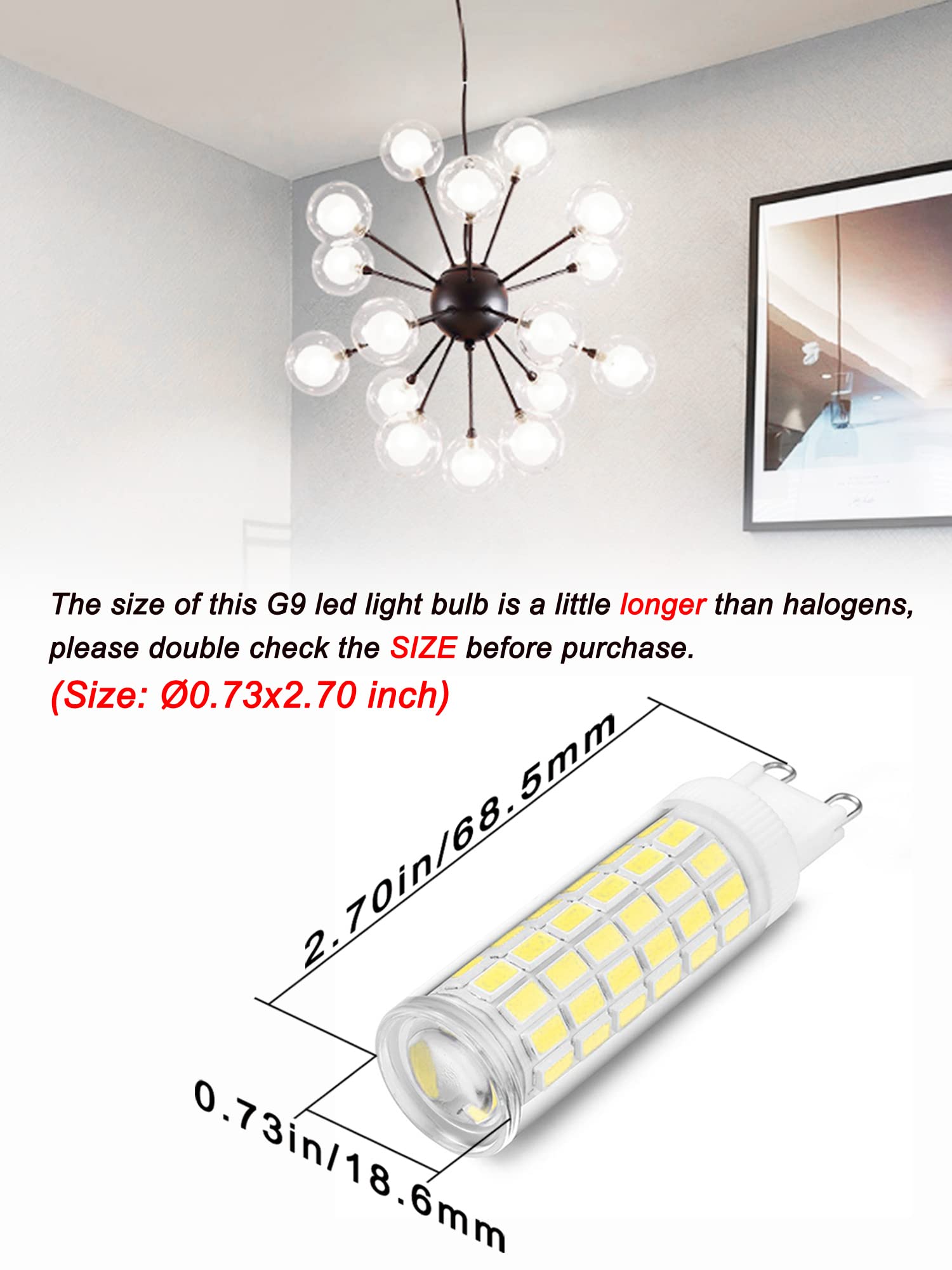 Ziomitus G9 LED Bulbs 8W 6000K Daylight Bright White 1000lm Non-Dimmable 5-Pack for Bathroom Vanity Ceiling Wall Lighting