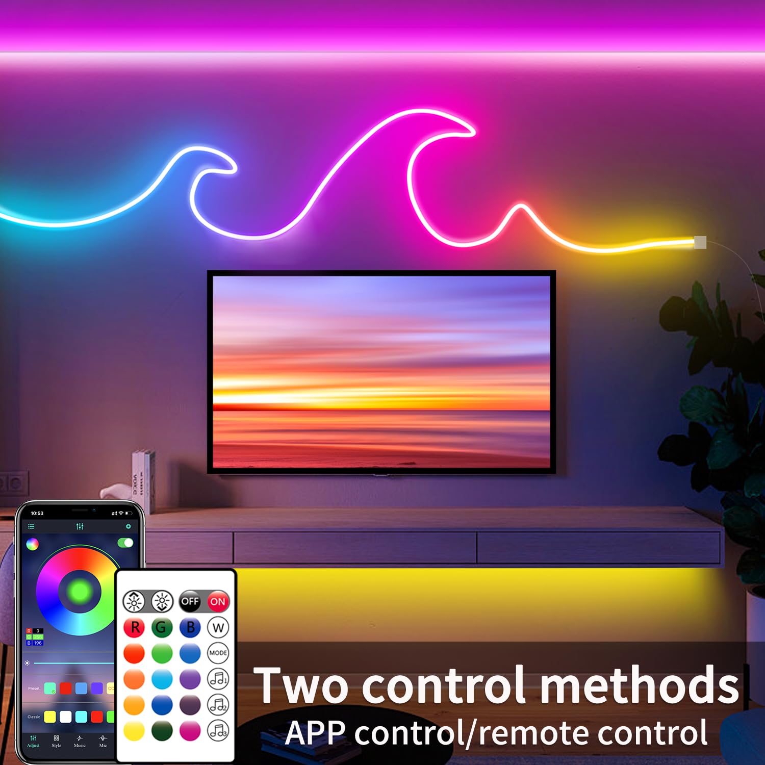 Segrass 16.4Ft Neon Rope Light,Flexible Led Rope Lights Control With App/Remote,Multiple Mode Rope Lights,Ip65 Outdoor Rgb Led N