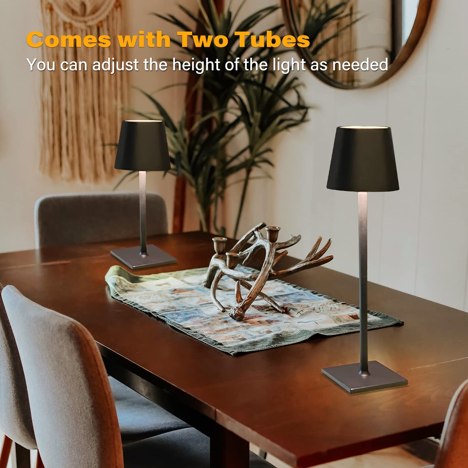 CHLORANTHUS LED Table Lamp - Cordless, Stepless Dimming, 5000mAh, 14.96"x4.13", Steatite, Black
