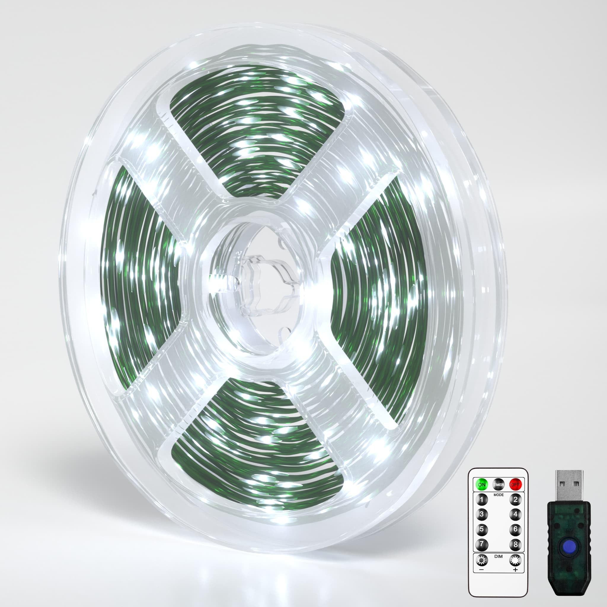 Fairy Lights 33 FT 100 LED USB Twinkle String Lights Plug in Lights with Remote and Timer 8 Modes Waterproof Dark Green Wire for Bedroom Christmas Tree Indoor Outdoor Decoration White