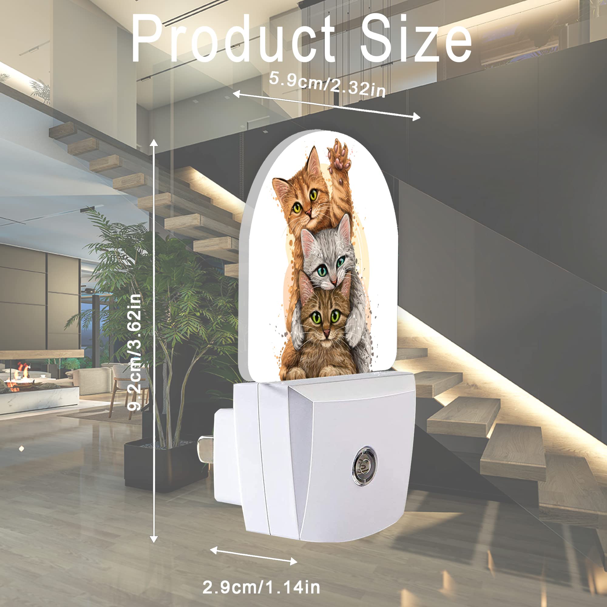 Aowula Funny Cats Night Light,Night Lights Plug Into Wall, Dusk To Dawn Sensor Led Lamp 0.5W For Boys/Girls/Women/Men Decoration