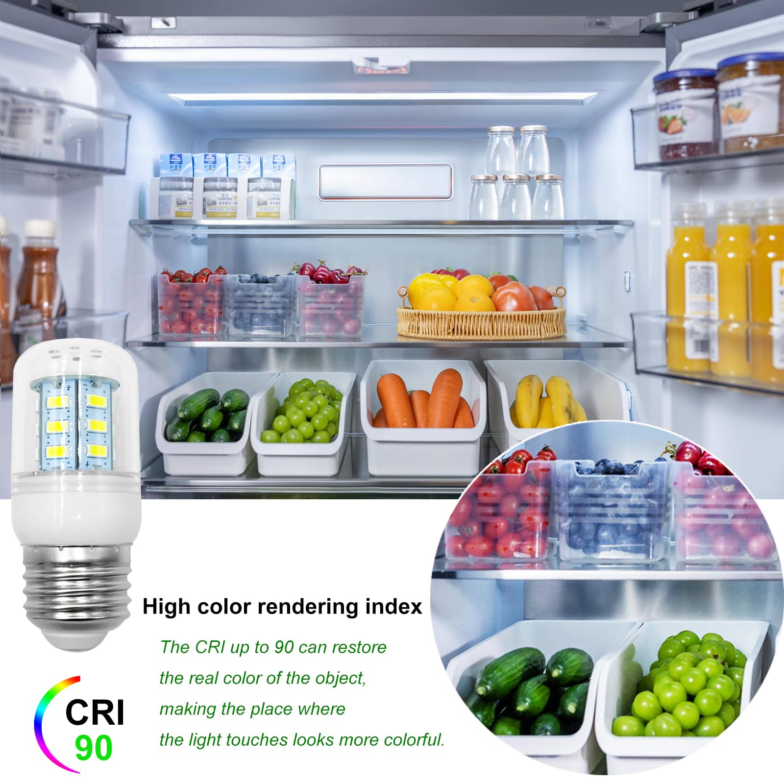 QYKAVM 3.5W LED Refrigerator Bulbs, 110V-130V, Compatible with Frigidaire, White Light, 2 Pack - Replacement Appliance Bulbs