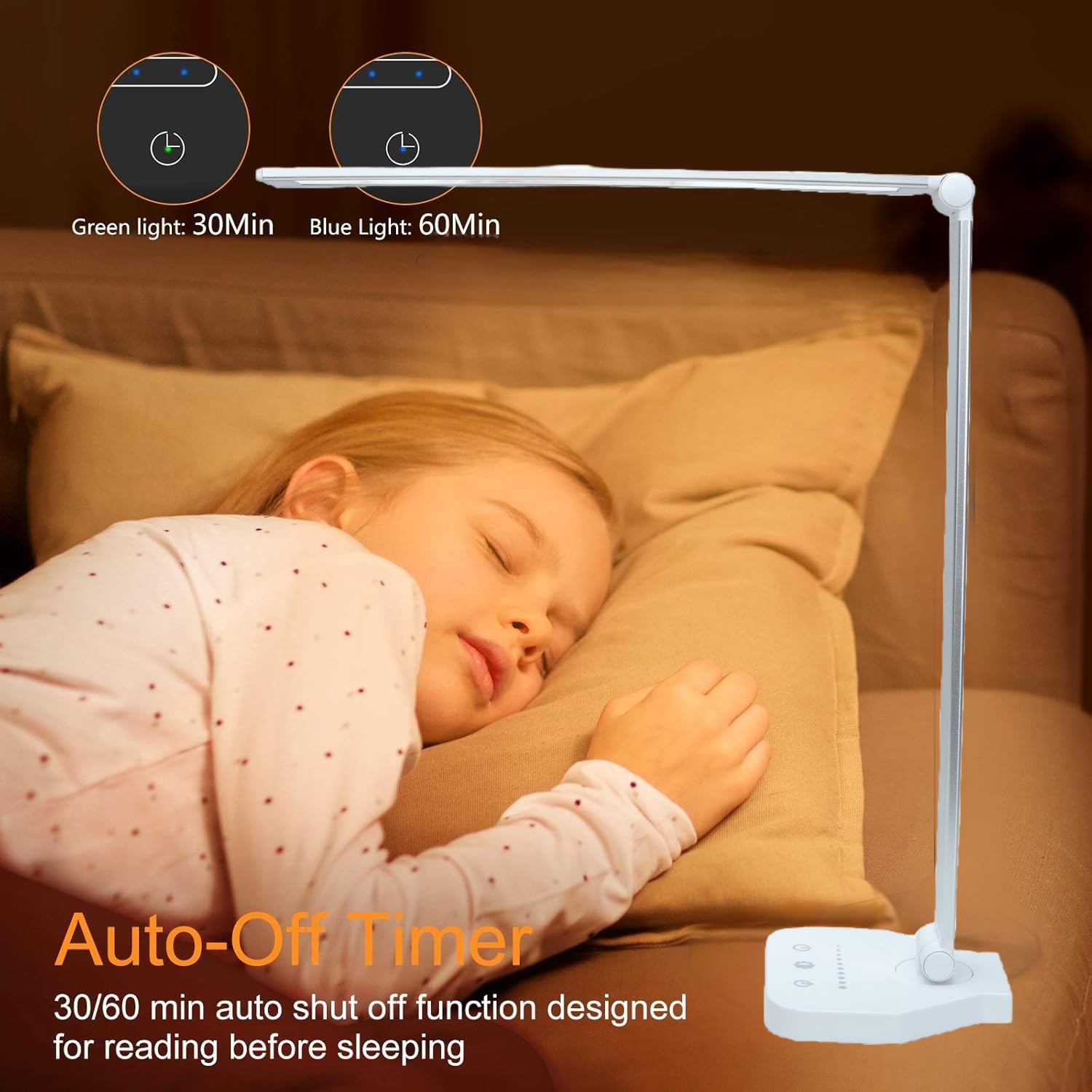 AMIS Direct LED Desk Lamp, Dimmable, 5 Lighting Modes, USB Charging, Silver, Model BX