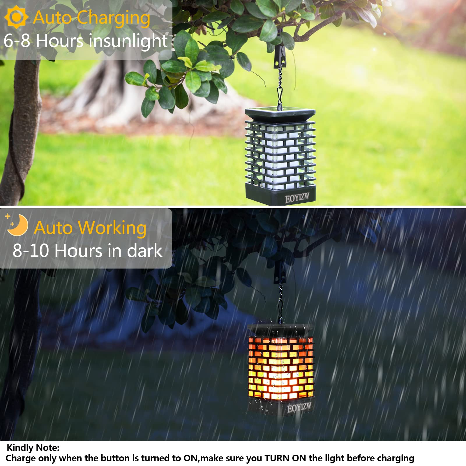 EOYIZW Solar Outdoor Lights 2 Pack- 99 LEDs Solar Lantern Flickering Flame Lights for Garden Decor- IP65 Waterproof Solar Garden
