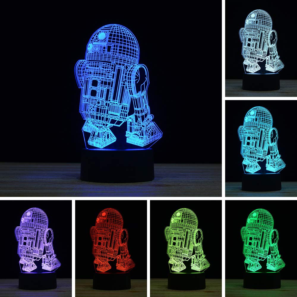 Titiskin 3D Illusion Led Night Light 7 Colors Gradual Changing Touch Switch Usb Table Lamp For Holiday Gifts Or Home Decorations (R2-D2)