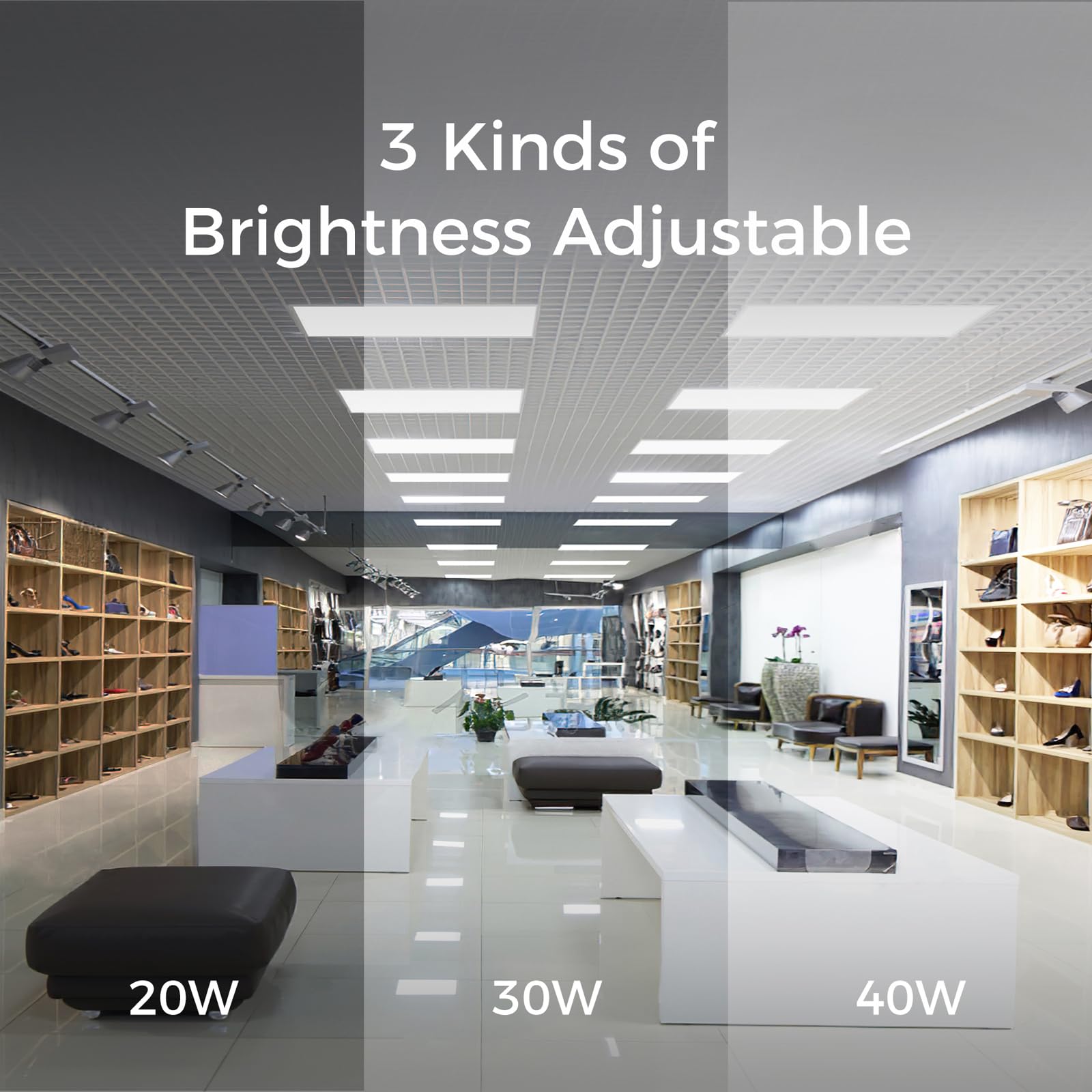 Comiled 1x4 LED Flat Panel Light, 8 Pack, Dimmable, 3000K-5000K, 20-40W Selectable, ETL Listed, White