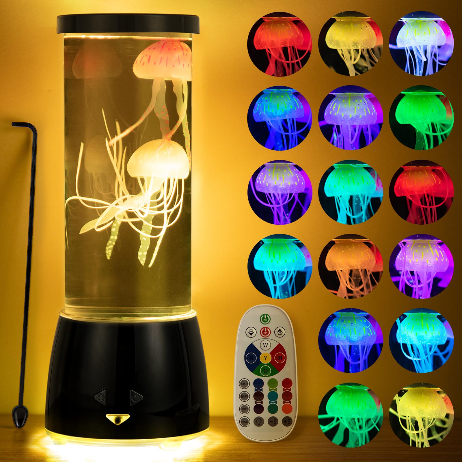 JSOT Jellyfish Lamp - Jelly Fish Mood Lamp 16 Colorful Changing with 4 Light Modes for Christmas, Jellyfish Nights Light with Re