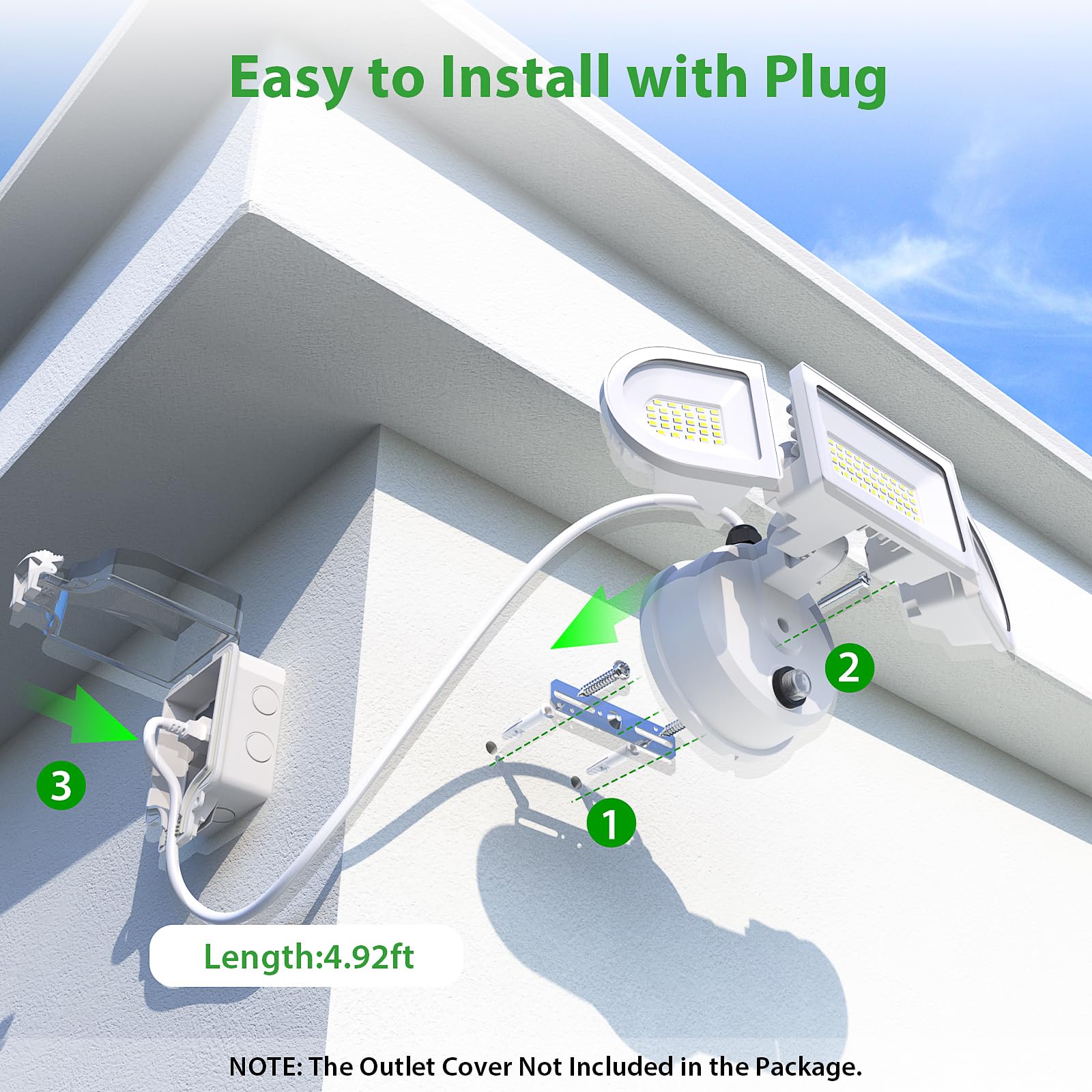 Imaihom 65W Dusk To Dawn Led Flood Light, 6500Lm, Waterproof, Remote Control, 3 Heads