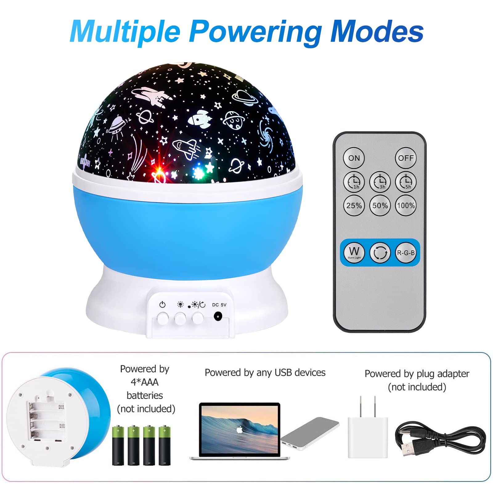 Christmas Baby Night Lights with Remote Control,Moon Projector 360 Degree Rotation - 4 LED Bulbs 8 Color Changing Light, Romanti