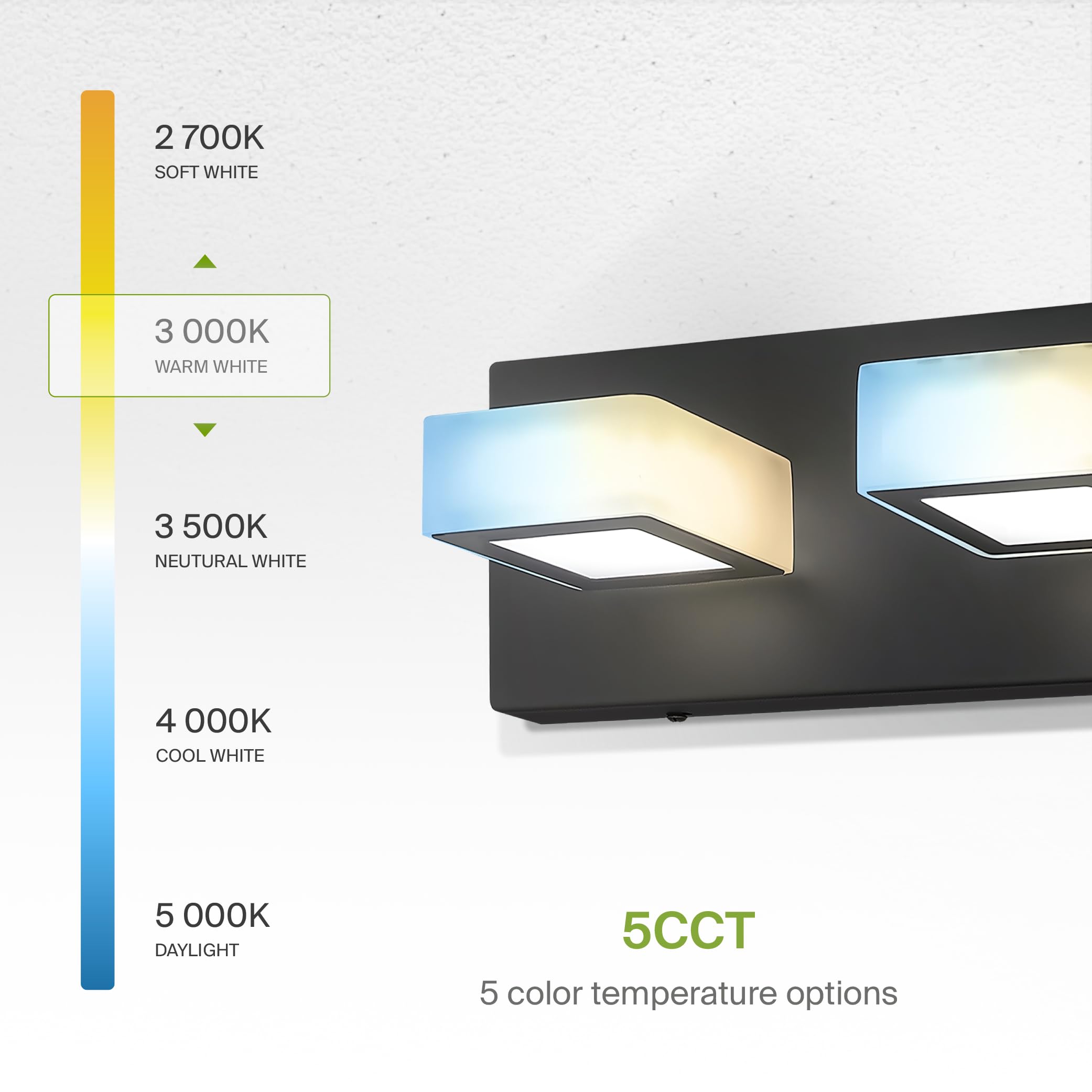 ASD LED Bathroom Vanity Light, 5-Lights Dimmable, 28W 1600LM, 2700-6000K, Black, Model A-LVF25M-5