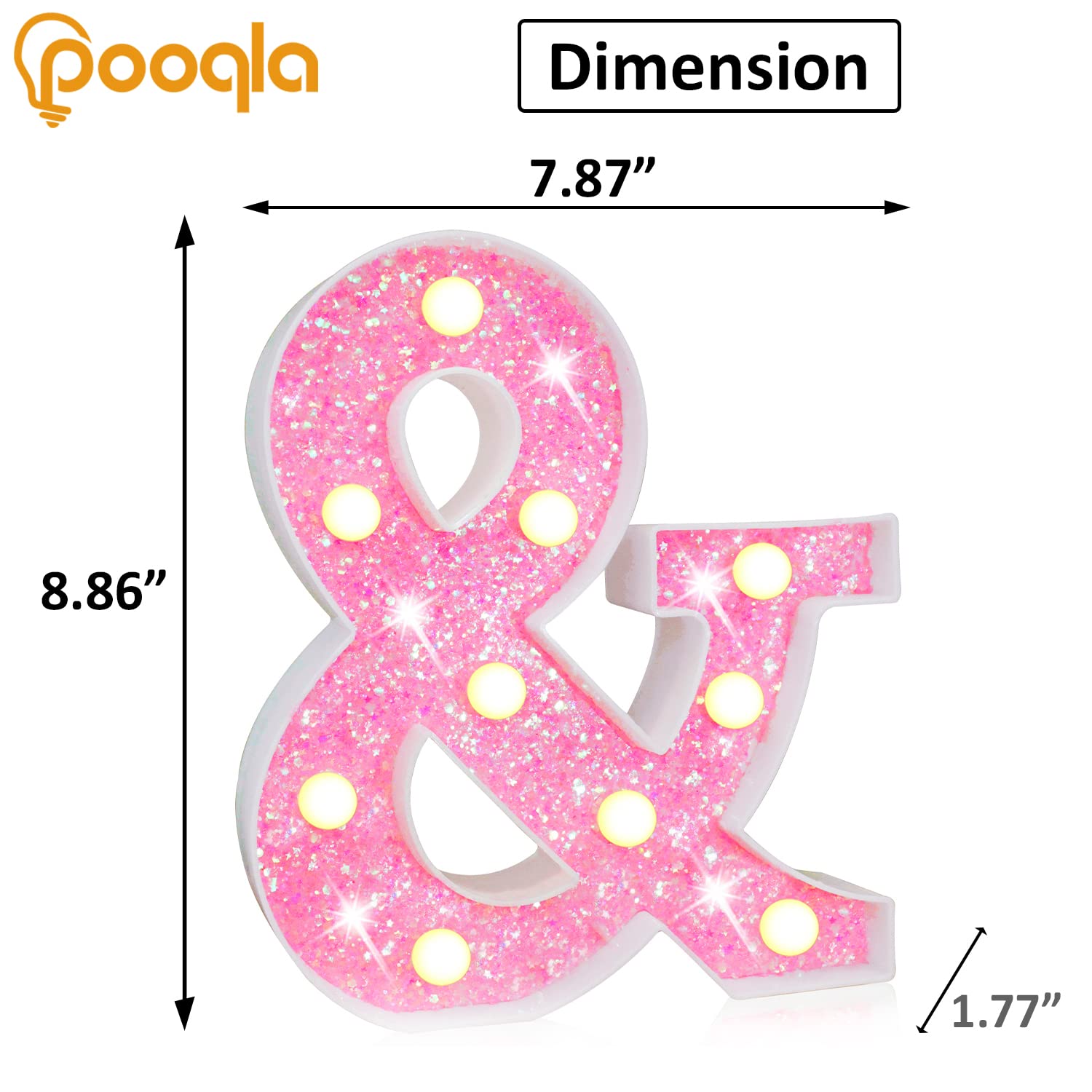 Pooqla Led Marquee Letter Lights, Light Up Pink Letters Glitter Alphabet Letter Sign Battery Powered For Night Light Birthday Party Wedding Girls Gifts Home Bar Christmas Decoration, Pink Letter &