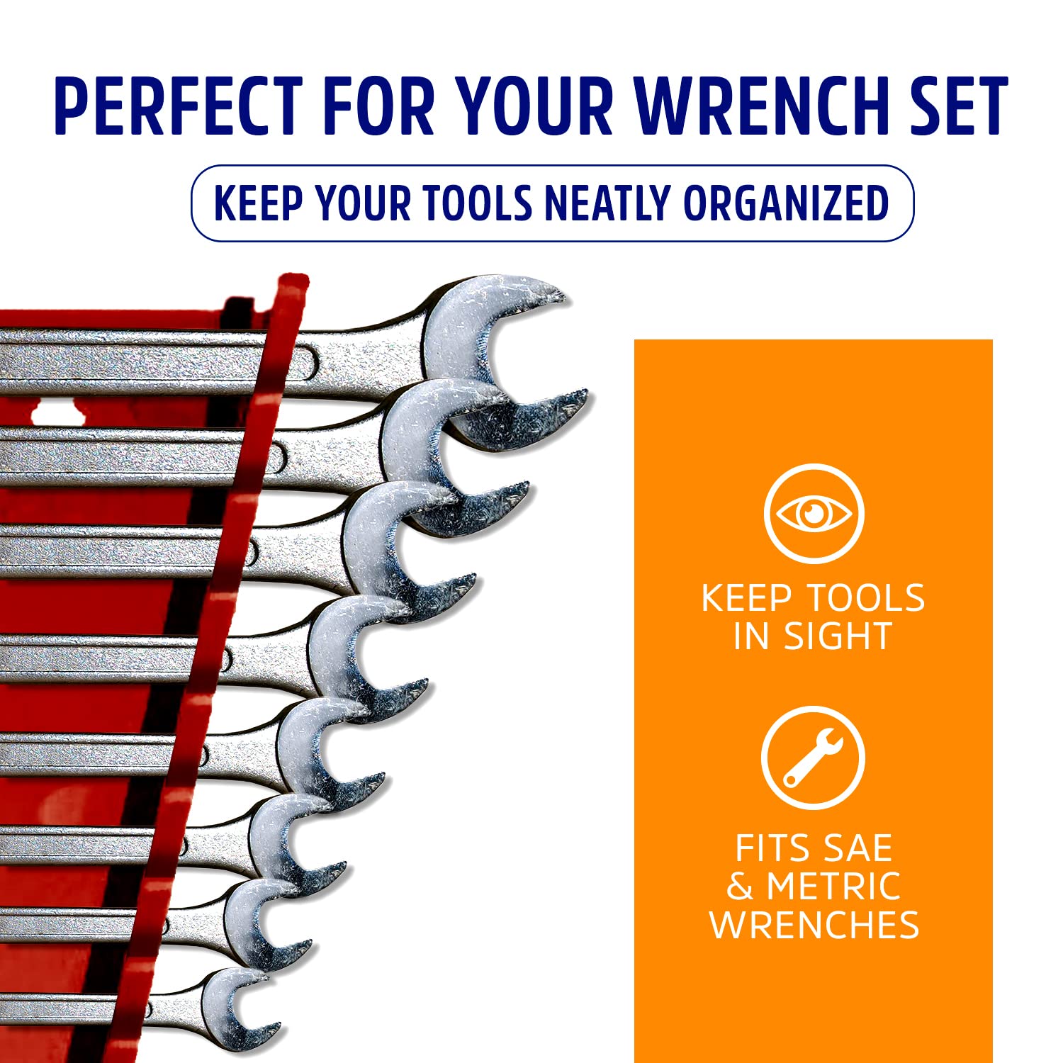 Protoco 4060 Reverse 15 Piece Wrench Rack, Tool Organizer For Tool Box, Tool Cart Or Wall Mounted, Orange