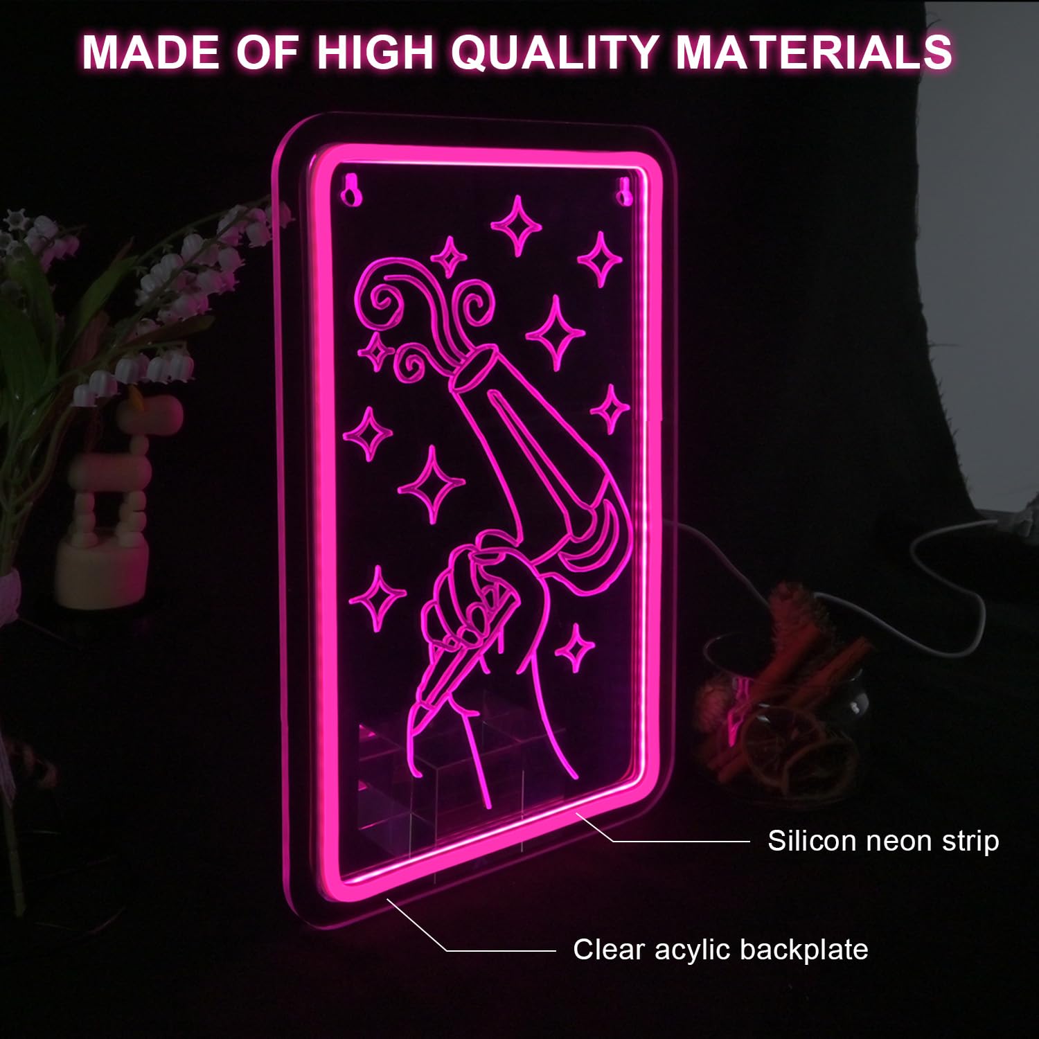 LUCUNSTAR Hairdryer Neon Sign LED Decor for Beauty Salon, 14.69in x 9.4in, Pink