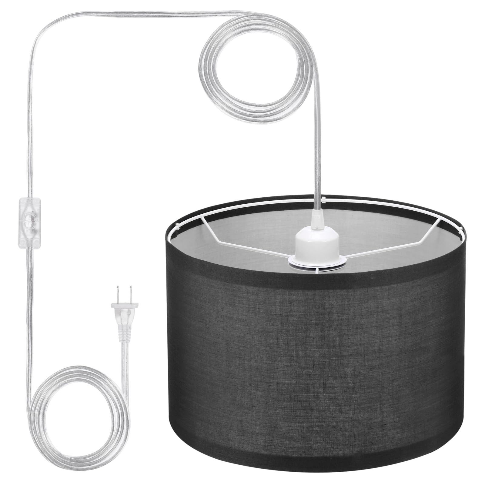 Patikil Plug In Pendant Light, 15Ft Rope Cord Hanging Lamp Fixture With On/Off Switch, Fabric Shade E26/E27 Bulb Socket For Bedr