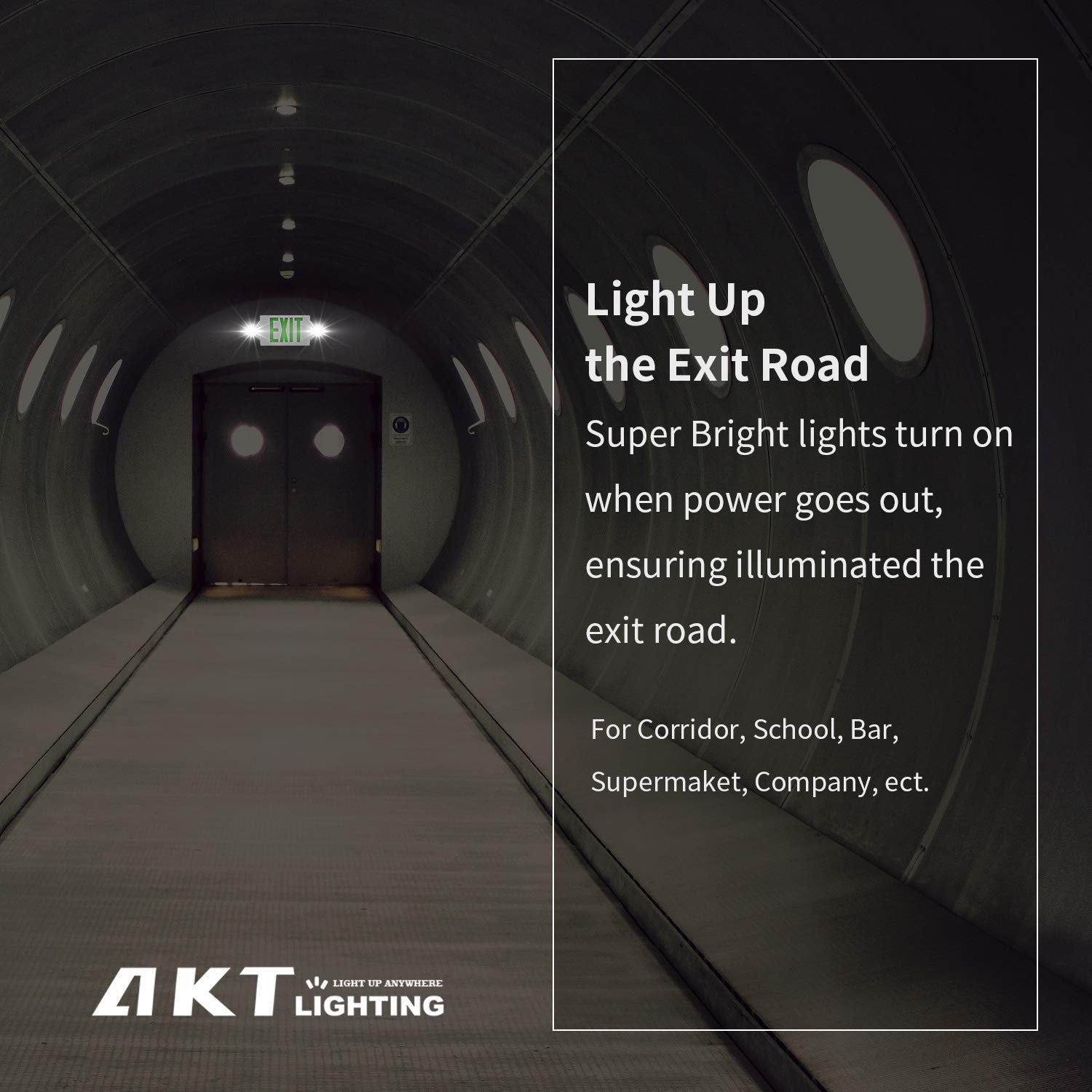 Akt Lighting Emergency Exit Light, 2 Led Heads, Ul Certified, Green, 2 Pack, Thermoplastic, Model 2In1
