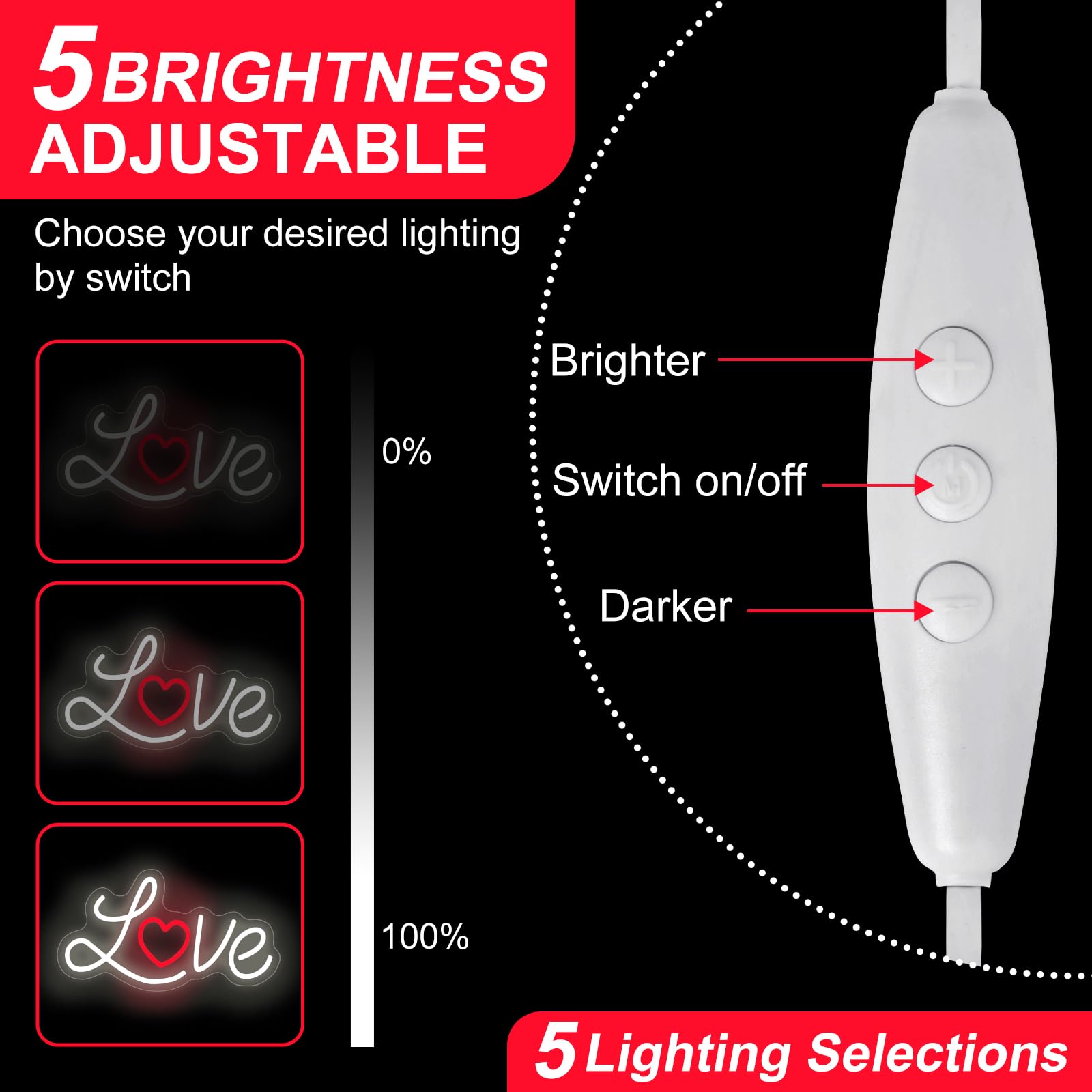 DMDMBSR LED Love Neon Sign, Dimmable Acrylic Wall Decor, Small 15.7inx8.7in, Love Heart, Model fb-19
