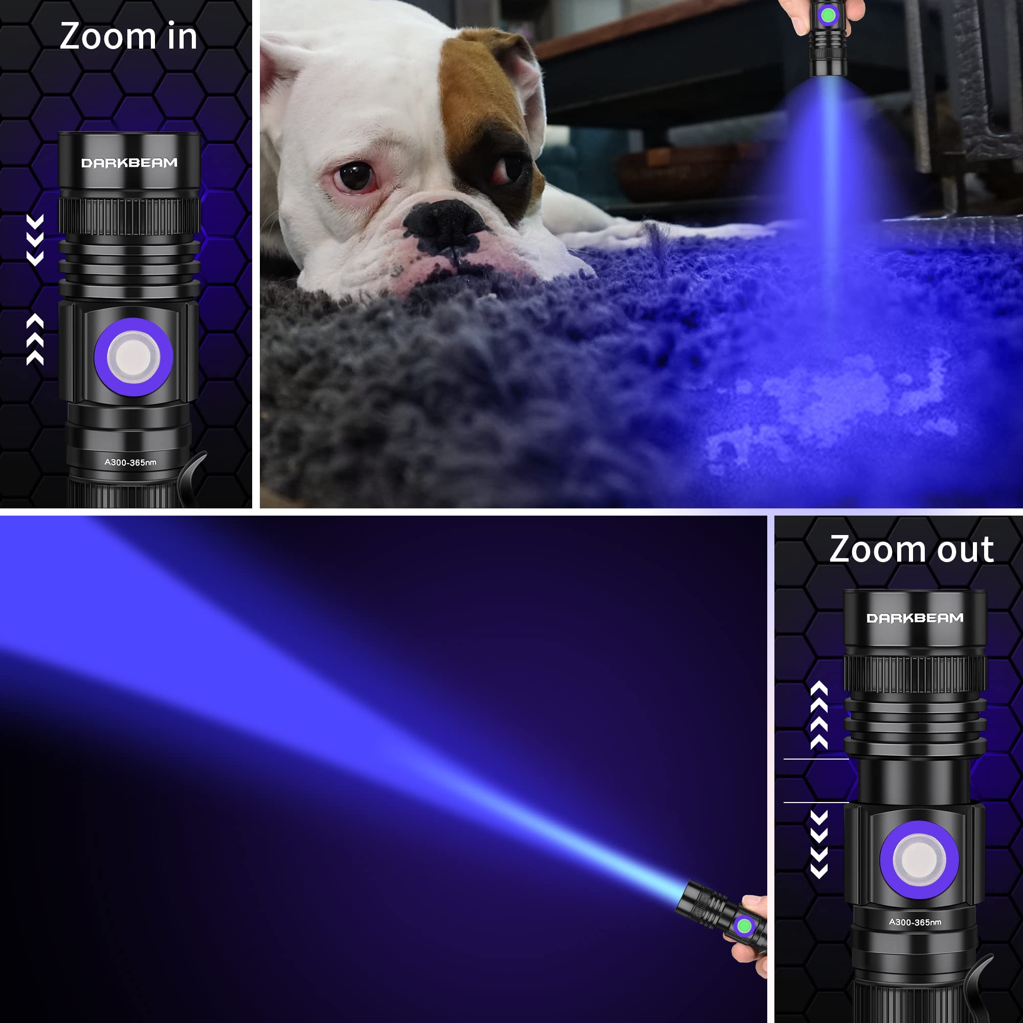 DARKBEAM UV 365nm Flashlight - USB Rechargeable Black Light, Mini LED, Water Resistant, 2 Pack, Aluminum, Ideal for Pet Urine Detection