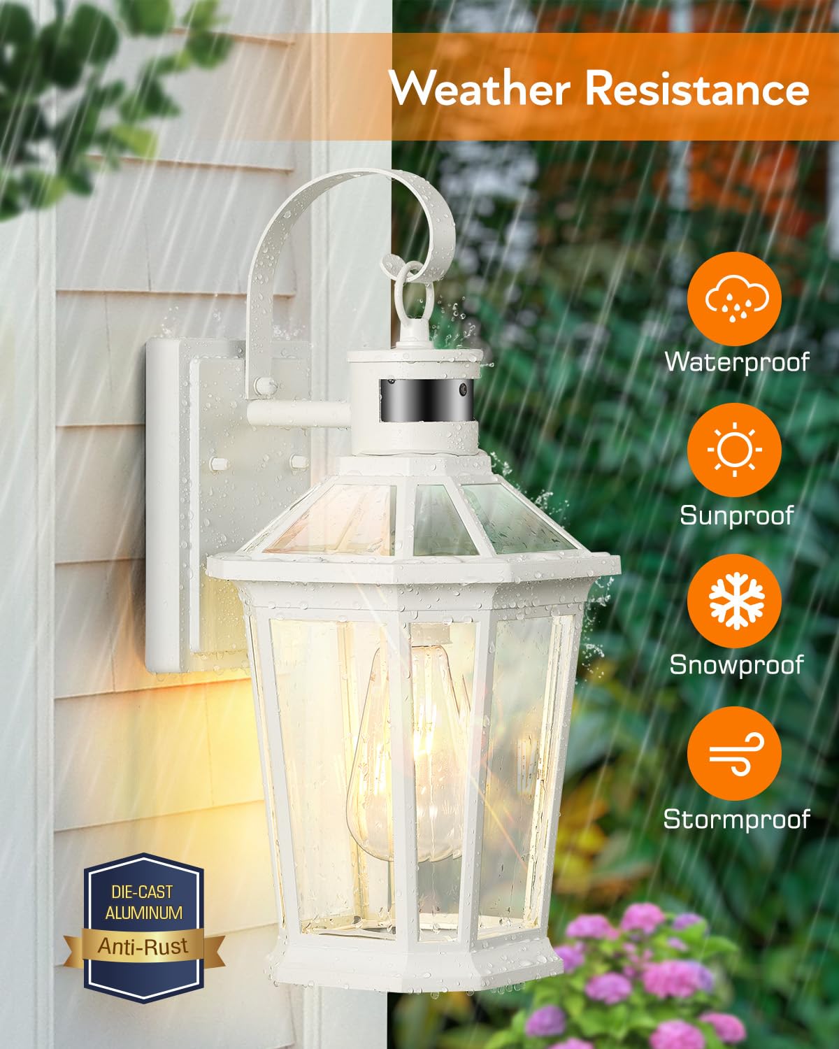 Vianis Outdoor Wall Lantern With Motion Sensor, Dusk To Dawn Exterior Light Fixtures Wall Mount, Modern White Outside Front Porc