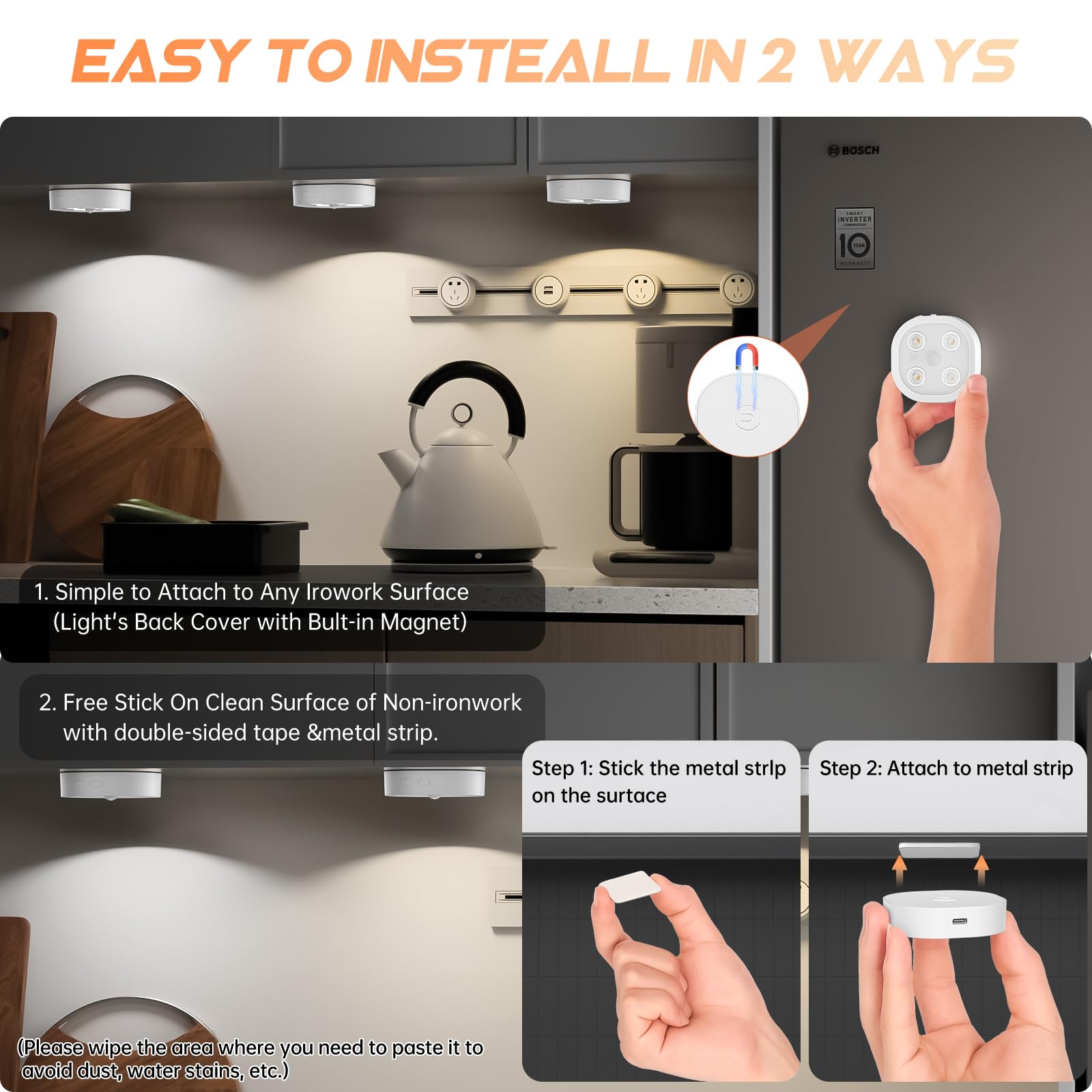 Lightbiz 3PCS Motion Sensor Closet Puck Light, Wireless Rechargeable, 3 Colors Light, 3 Pack with Stand, Model C930-3C-3PCS