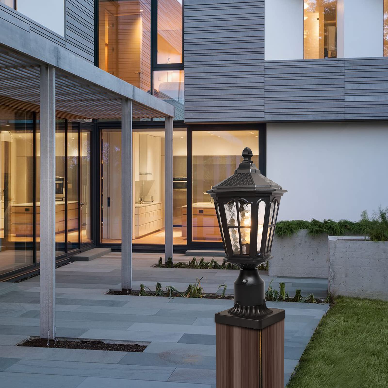 Lamqee Dusk To Dawn Outdoor Post Light, 17.7&quot; Matte Black Aluminum Lantern For Garden, 1 Pack