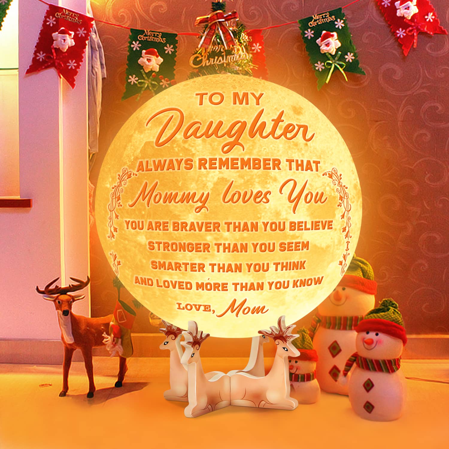 K Kenon Engraved 3D Moon Lamp Christmas Gifts For Daughter, To My Daughter From Mom, Personalized 5.9 Inch 3D Printing Moon Light For Daughter Birthdays Graduation Gifts