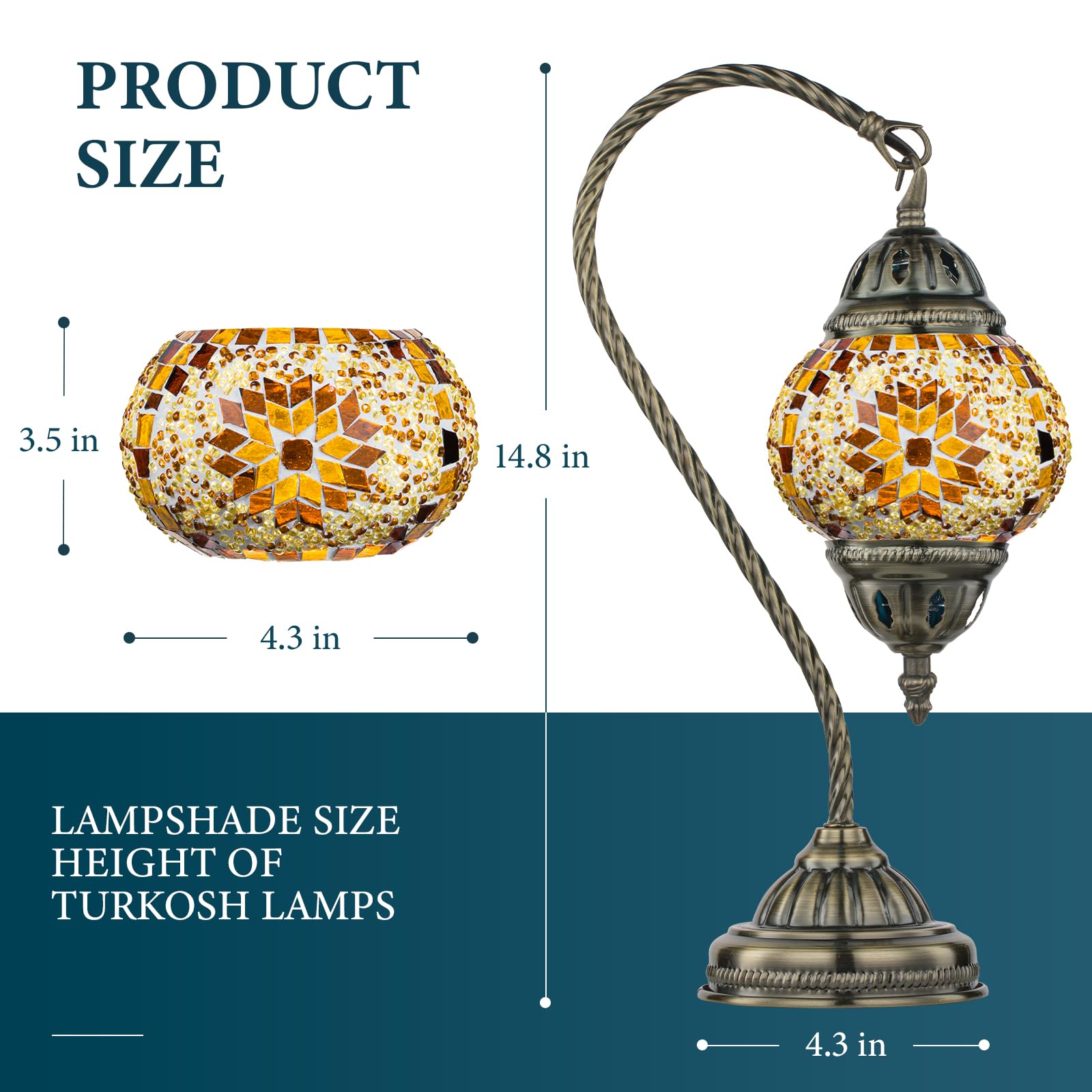 Marrakech Mosaic Glass Table Lamp - Handmade Turkish Design with Swan Neck Bronze Base, LED Bulb, Mosaic Yellow