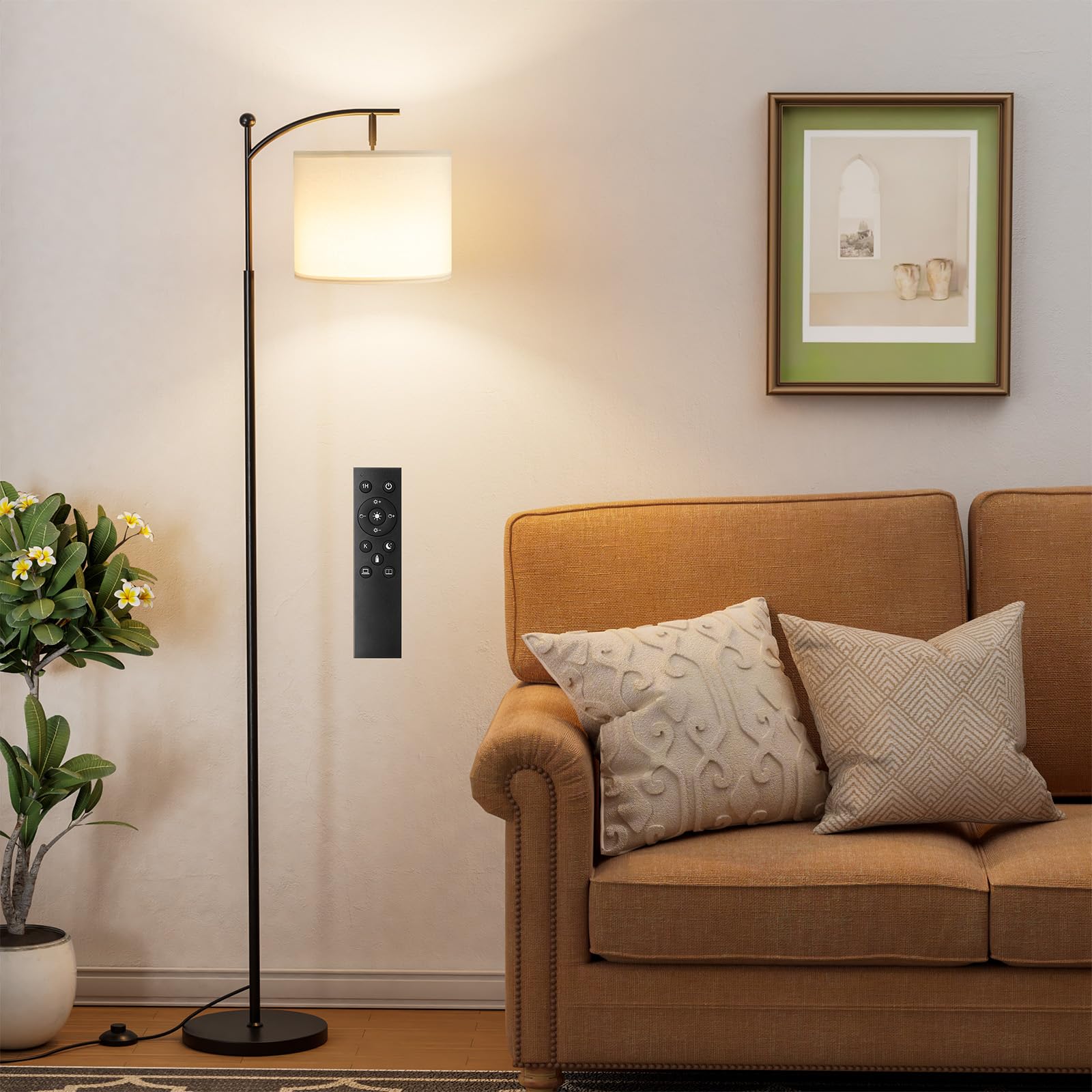 60'' Floor Lamps with Remote Control & Bulb, Colors Temperature & Brightness Adjustable, White Shade & Black Pole