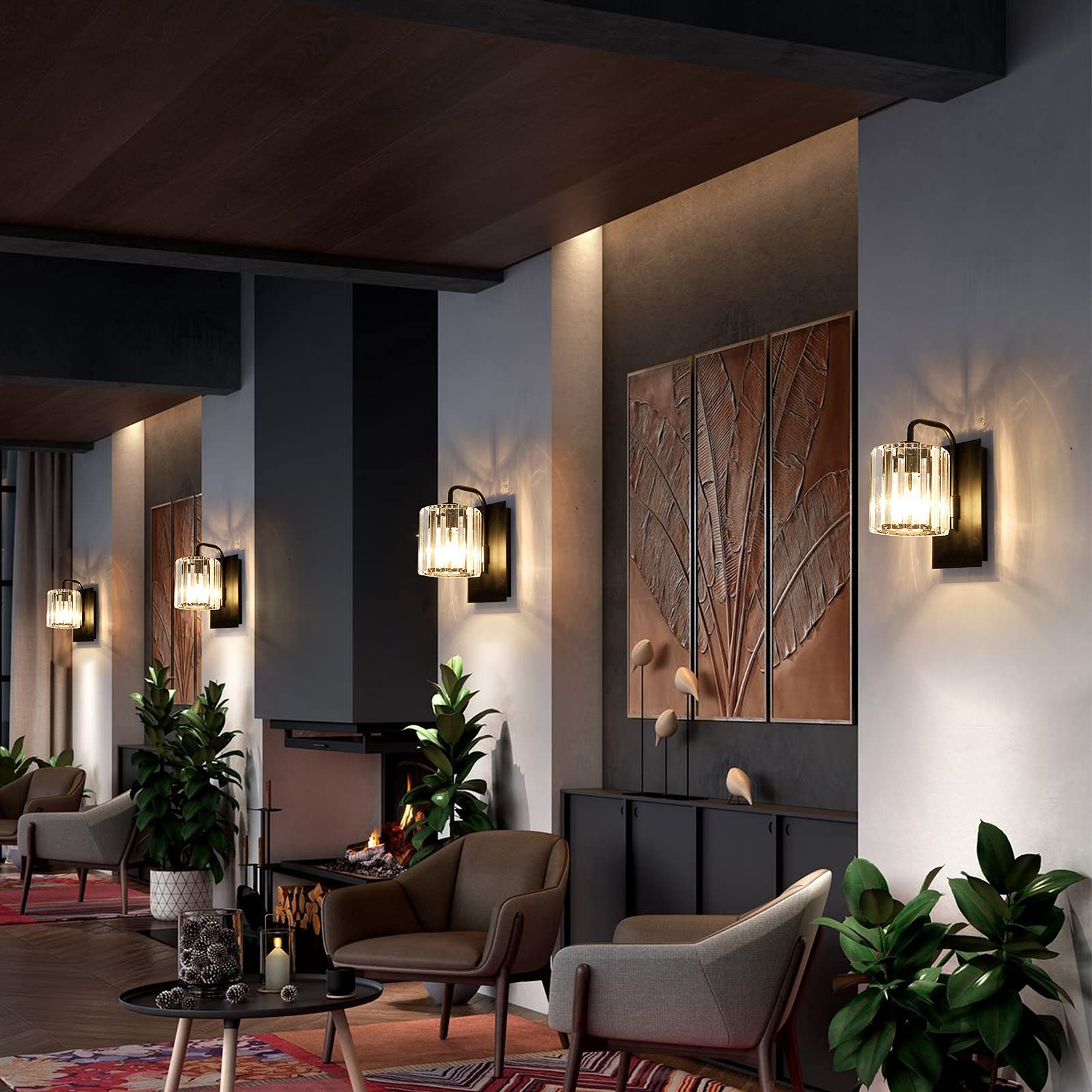 Grneric Crystal Wall Sconces,Black Wall Light Fixtures,Black Sconce With Glass Shade,Wall Lights Modern Sconces Wall Lighting Indoor Wall Sconce For Living Room Bathroom Hallway Bedroom 10 Inch