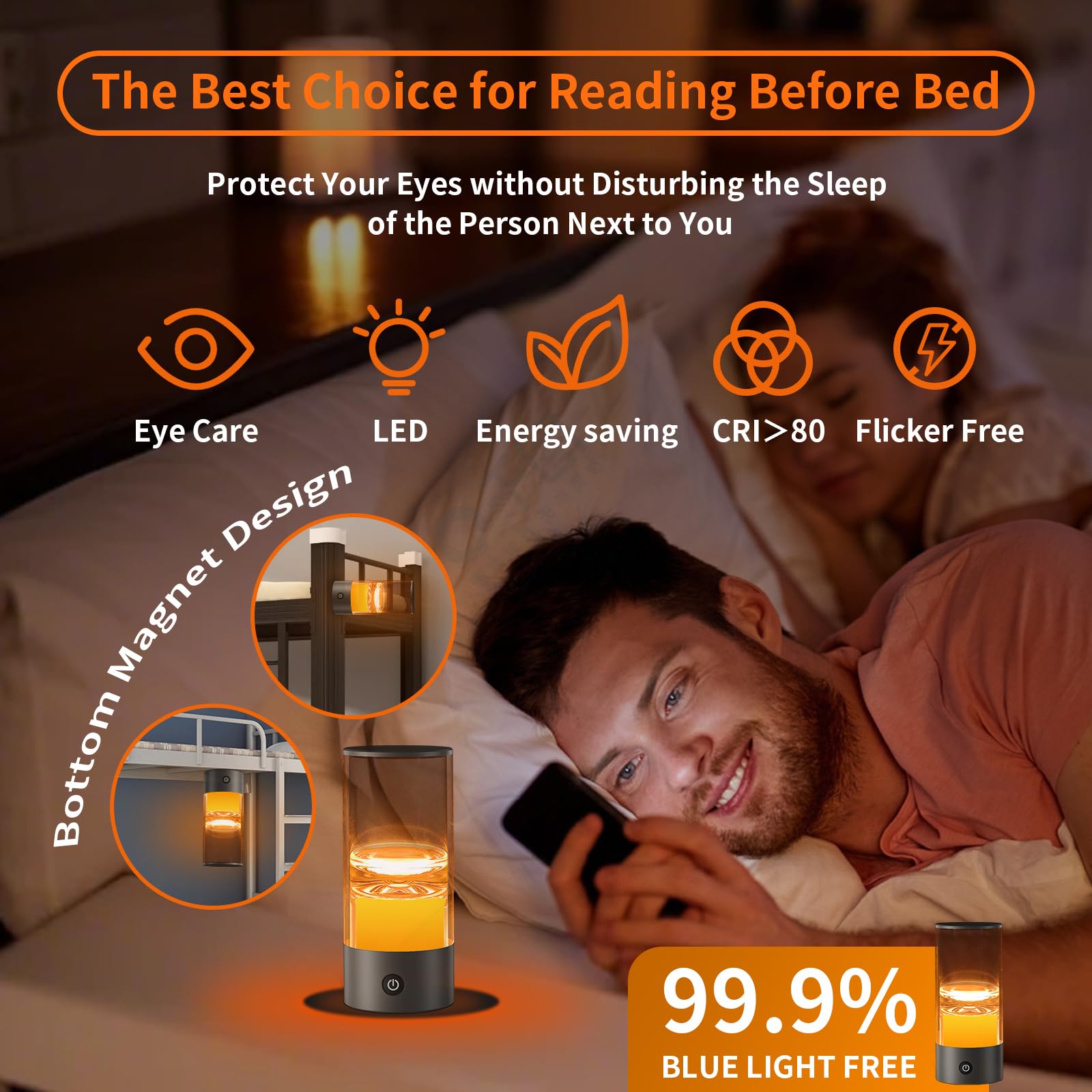 KAFIYA Rechargeable LED Night Light, Dimmable Mood Lamp, Portable, Aluminum, Yellow, Model CL-04, 2 Packs