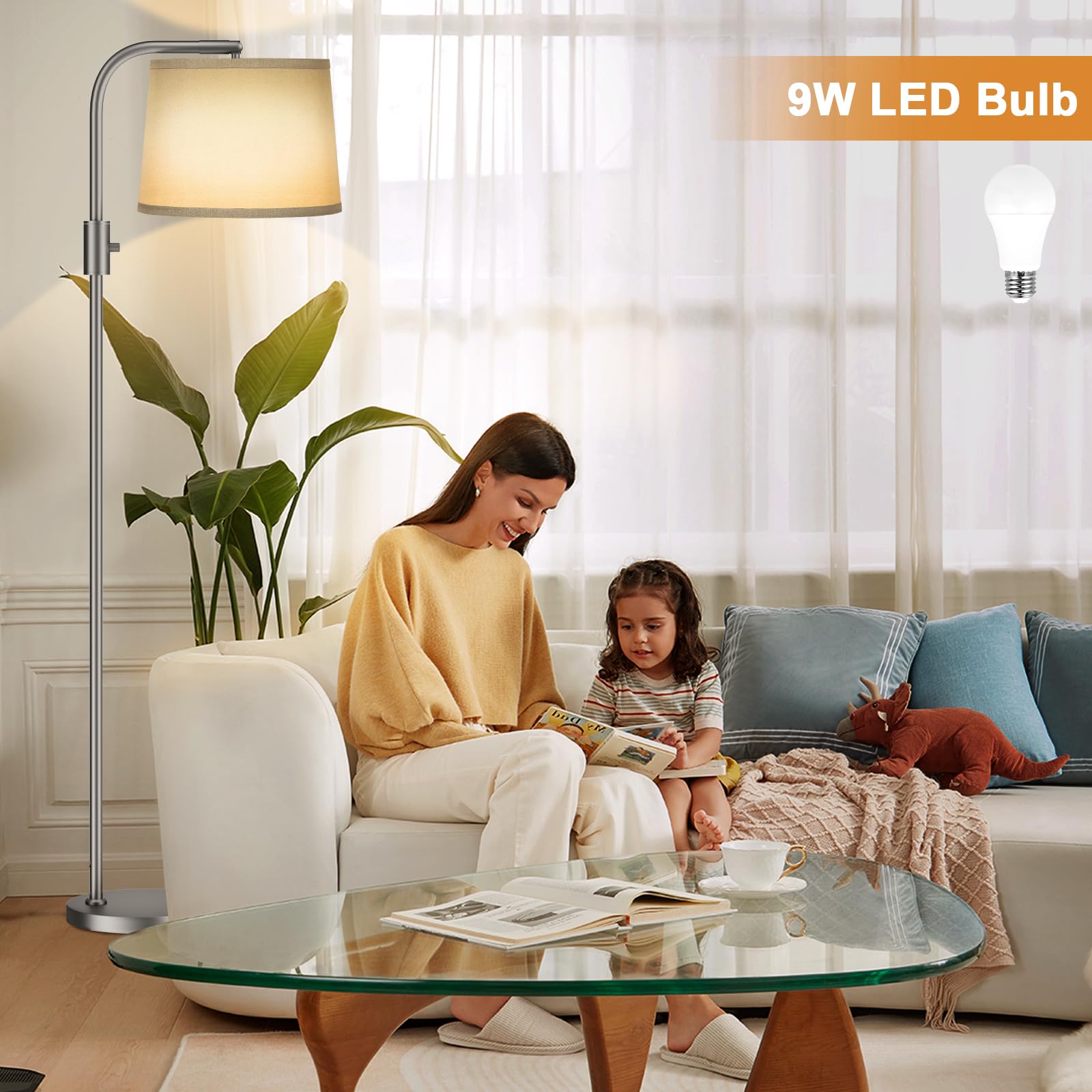 Ambimall Fully Dimmable Floor Lamp - Floor Lamps 9W Led Light Bulbs, Standing Lamps For Living Room With Adjust Head, Modern Sta