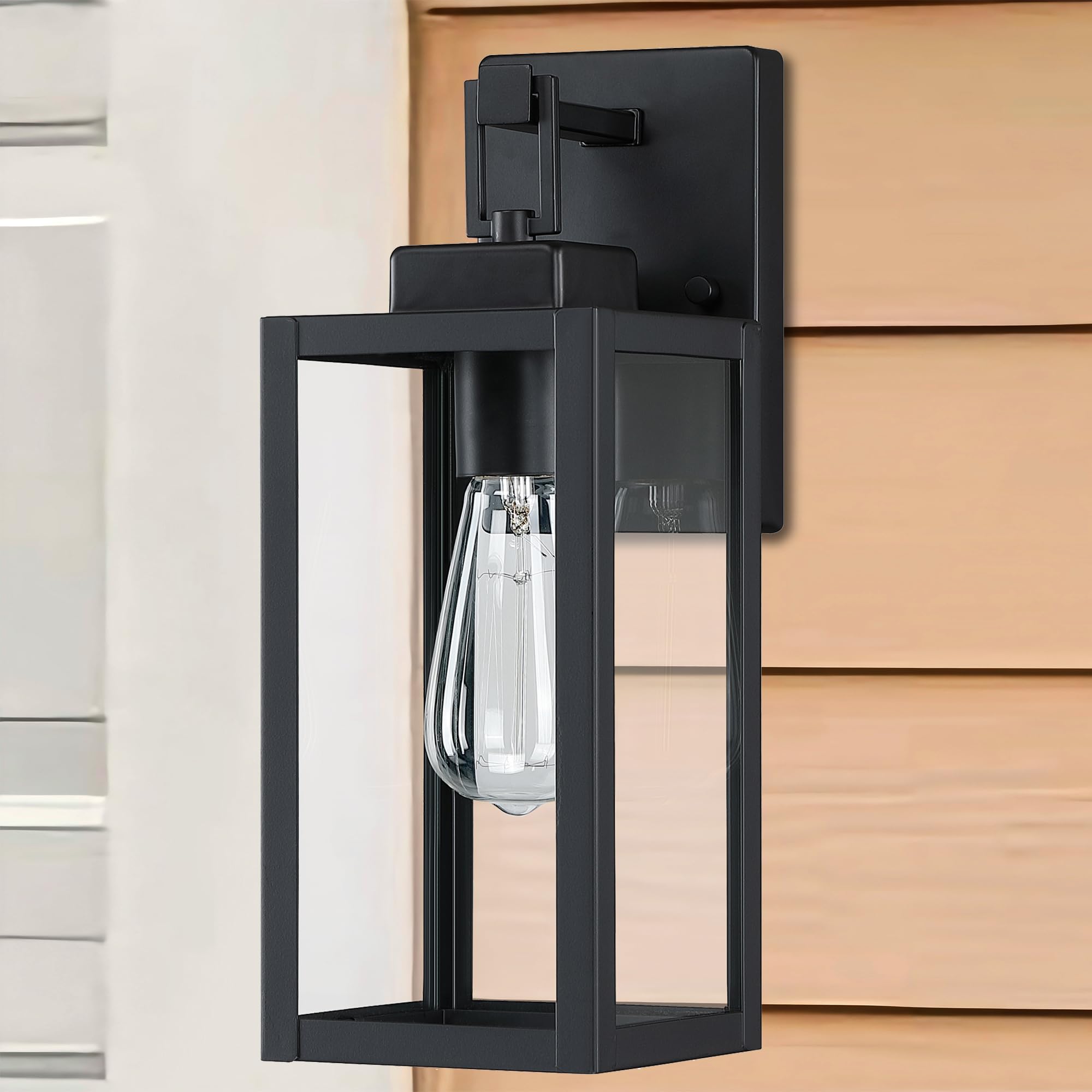 Faymart Lighting 2 Pack Outdoor Sconce Lights-12 Inch Outdoor Wall Light Exterior Sconce Steel And Glass Porch Light  Black Wall Lantern For Front Porch Garage Balcony