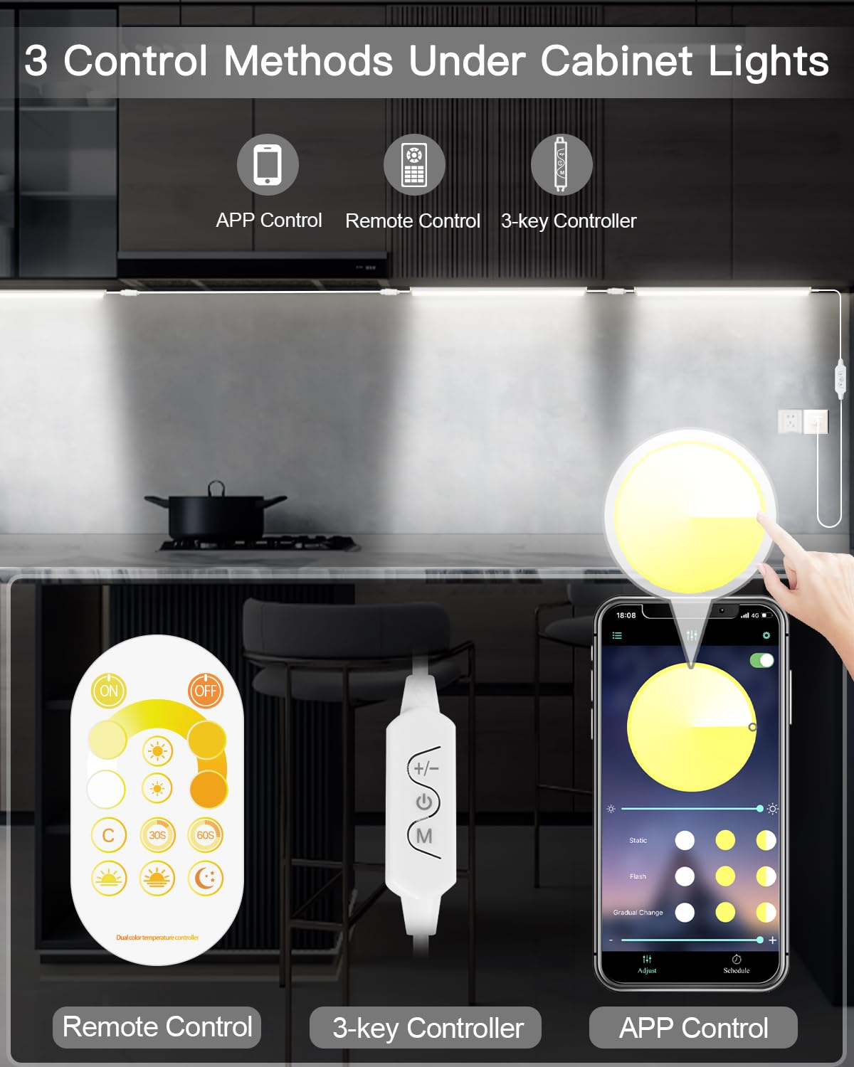 Daymeet Under Cabinet LED Lights, 12 Inch Dimmable, Multi-Color, Plug-in, 2 Pack for Kitchen, Shelf, Closet