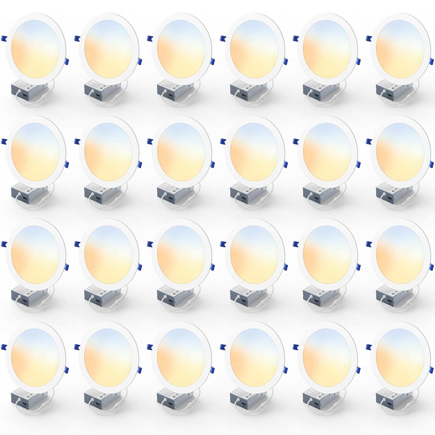 Veriligt 24 Pack 8 Inch LED Recessed Light, Dimmable, Damp Rated, 5CCT Selectable, 18W 1600LM, 120V, Silm Canless Wafer Ceiling 