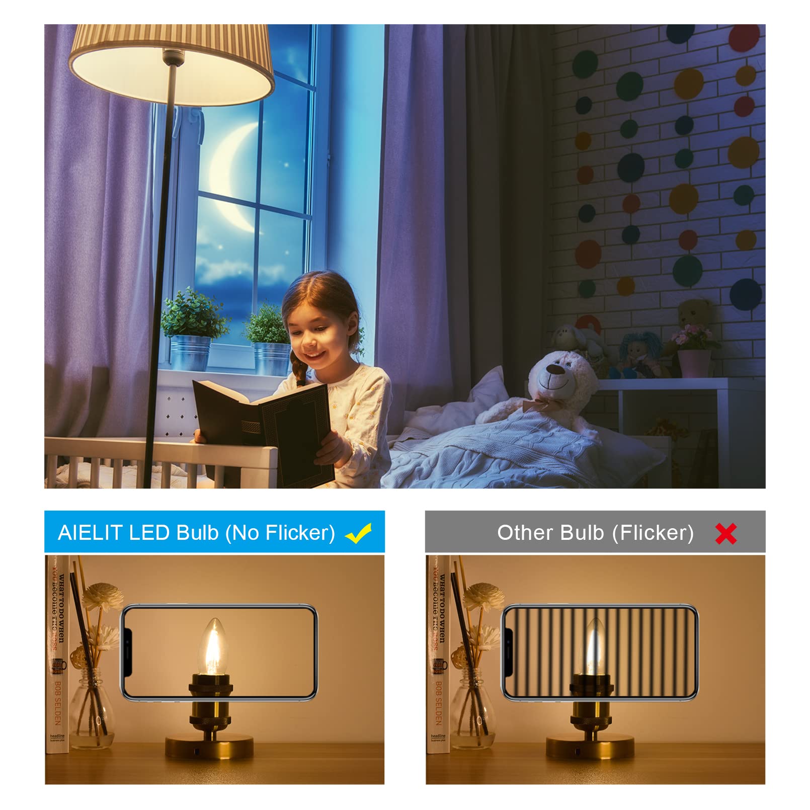 Aielit B11 Vintage E26 Led Candelabra Light Bulbs, 2W (25W Equivalent), Warm White 2700K, Clear Glass, 200 Lumens, Dimmable Led