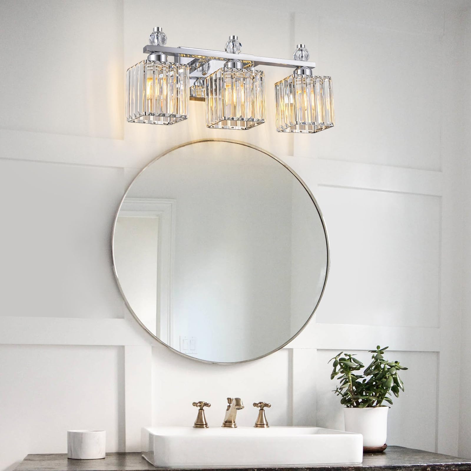 FDPBY Bathroom Vanity Lights 3-Light Chrome Crystal Fixtures Model 290