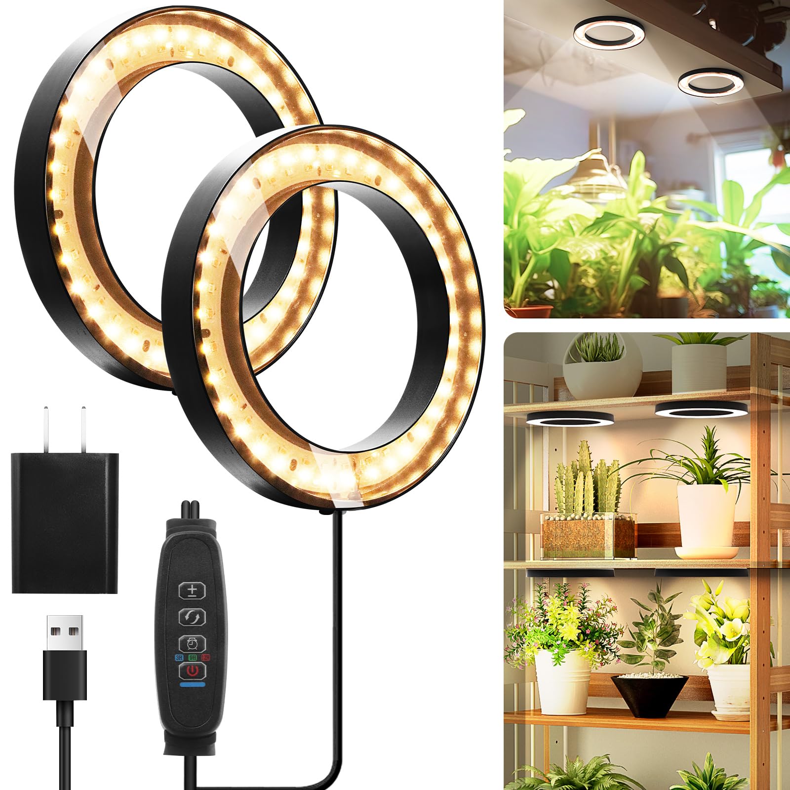 Mosthink 6.3 Ceiling Grow Lights for Indoor Plants, 144 LEDs Plant Light Full Spectrum, Under Cabinet Growing Lamp with Auto Tim