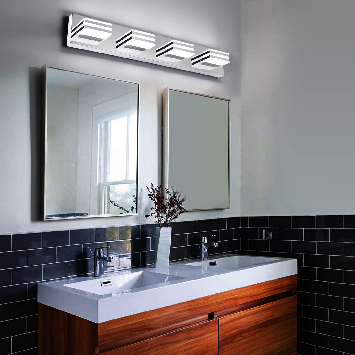 yumcrelect LED Vanity Lights 4-Light Bath Bar Lighting 27-Inch Chrome Acrylic Fixture Model 762102471002