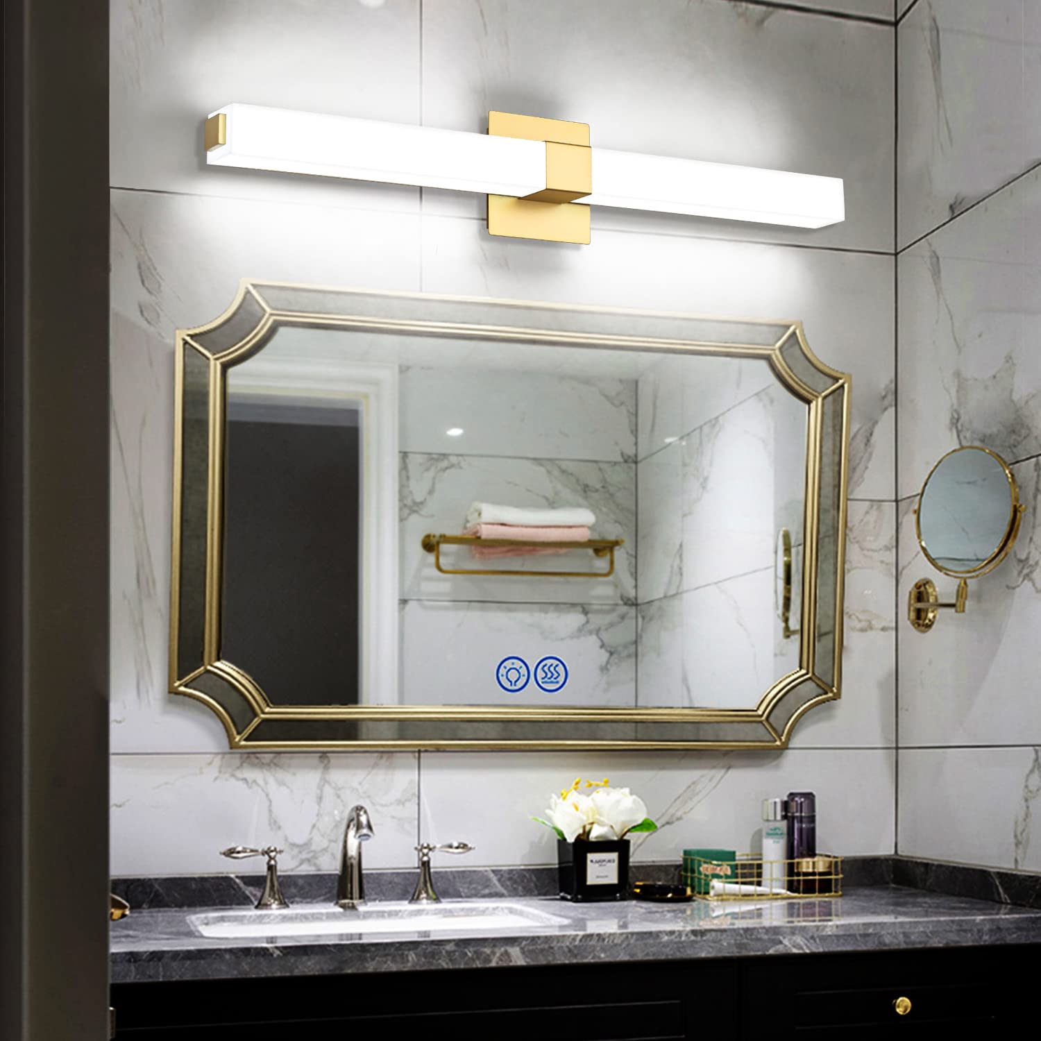 ZUZITO 32in LED Vanity Light Fixtures Gold Acrylic Bath Wall Lighting 22W Bright White 6000K Model S16001