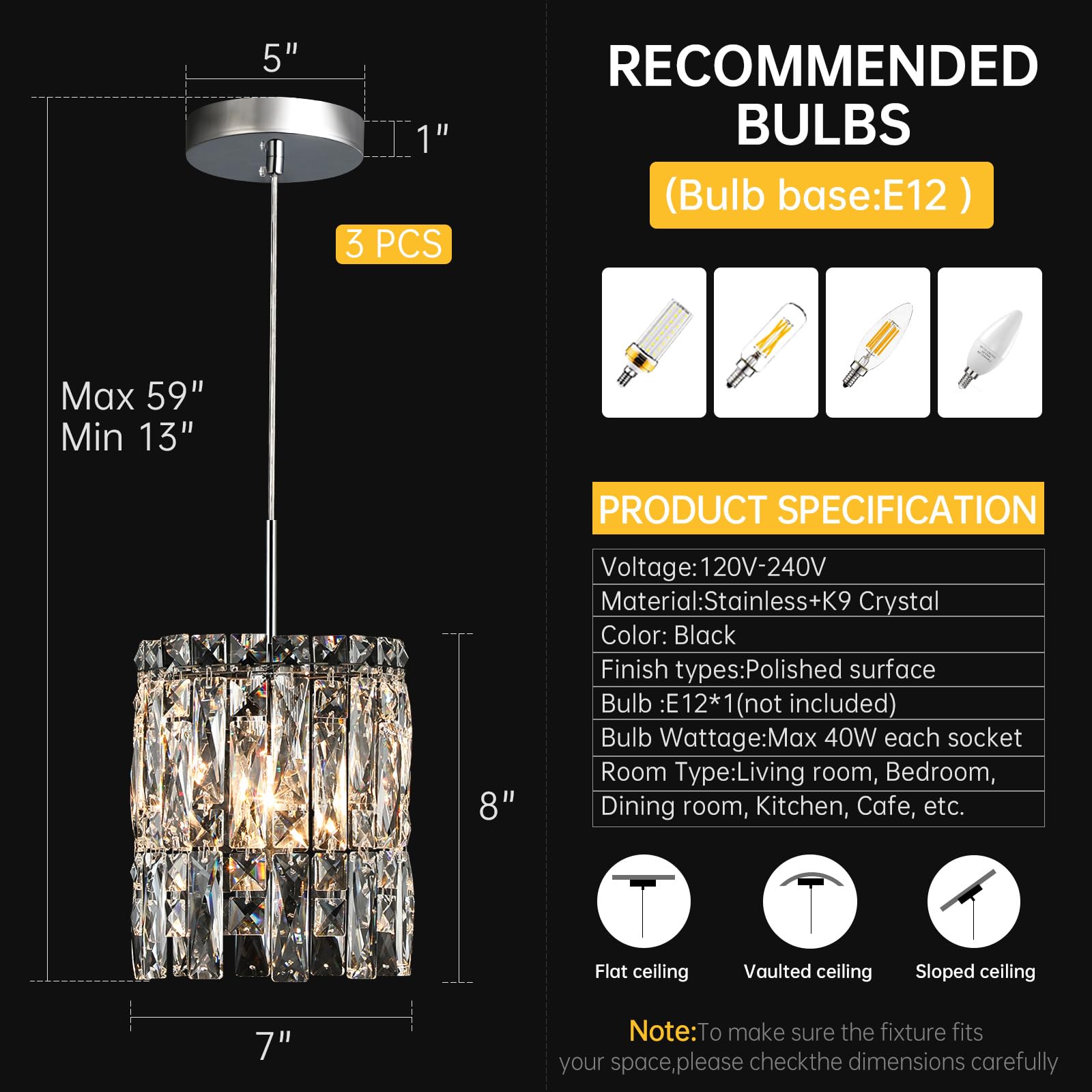 Nisidun Modern K9 Crystal Pendant Lights Kitchen Island Set Of 3 Chrome Chandeliers For Dining Room Light Fixtures Over Table Hanging Lighting For Kitchen Island Entryway Bathroom Bedhead Bedroom