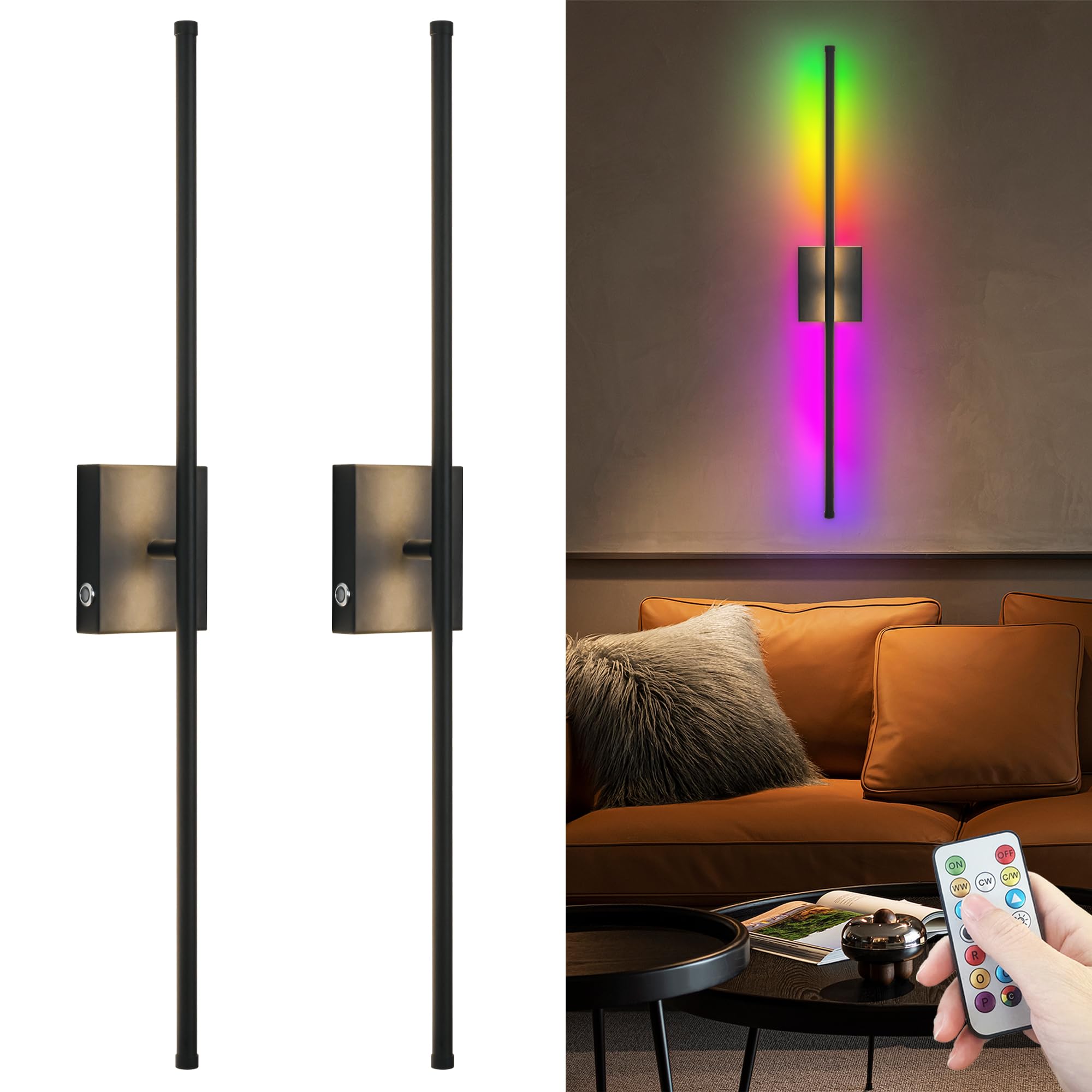 Wireless Sconces Set Of 2,10000 Mah Large Capacity Battery Wall Sconce Up To 70 Hours Use Time,360 Rotation Rgb Multiple Colors,