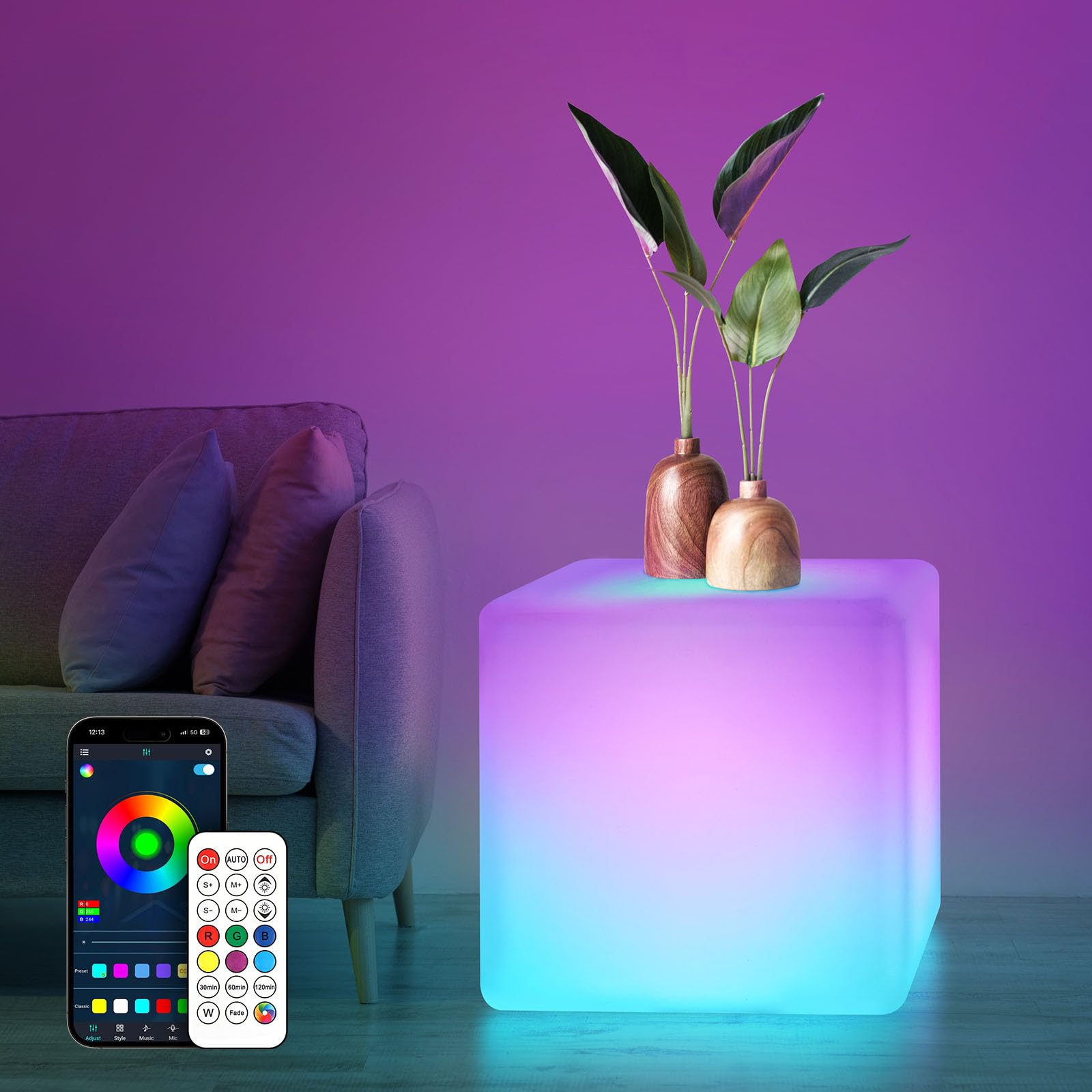 Loftek 12-Inch Smart Cube Lights: Rgbw+Ic 16 Million Colors Changing Led Furniture Night Light With App, Music Sync & Timer Floo